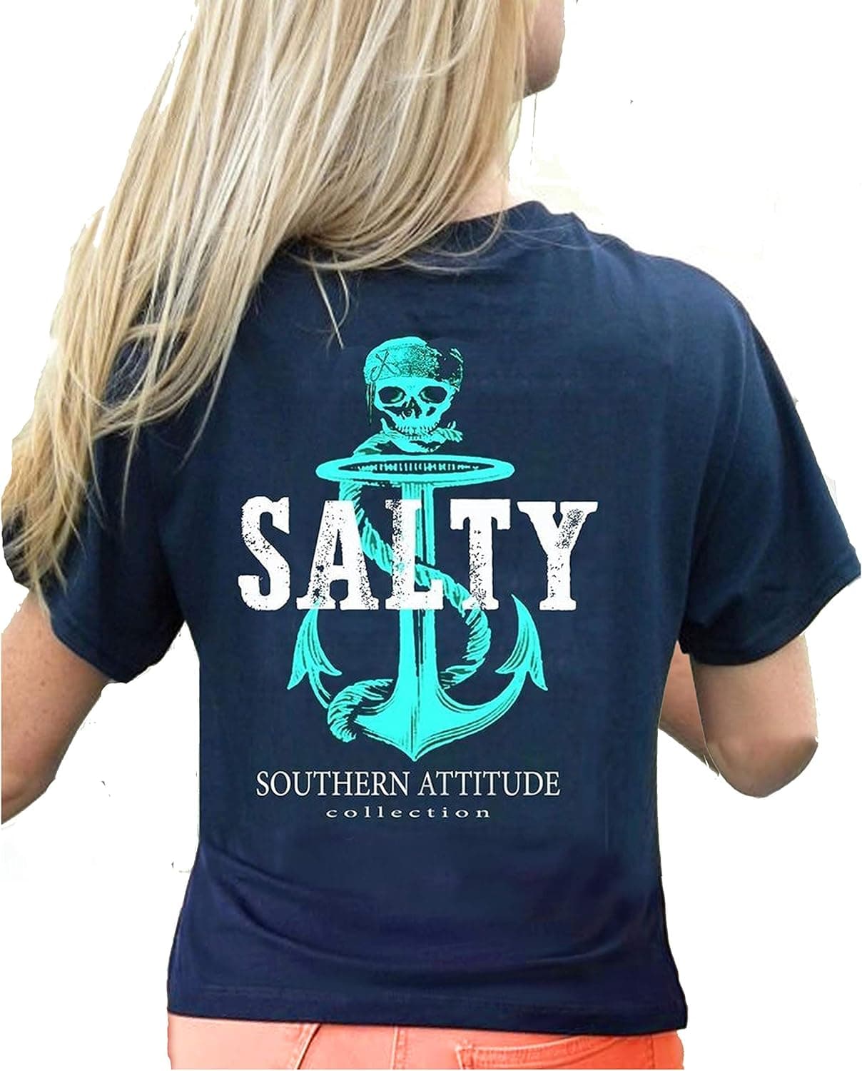 Southern Attitude Pirate Anchor Navy Preppy Women's Short Sleeve Tee Shirt