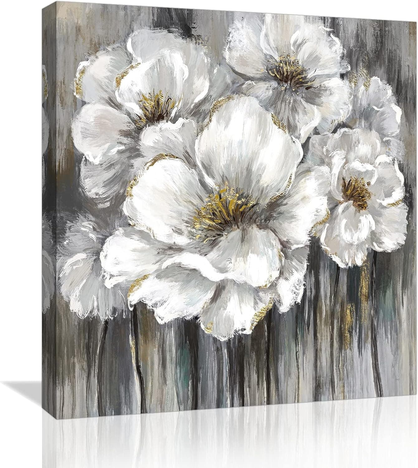Flower Wall Decor Bathroom Kitchen Decor Wall Art Black and White Wall Decor Pictures Canvas Modern Farmhouse Wall Art Decor Framed Painting for Bedroom, Art Prints Artwork with Wood Fram Size 14x14