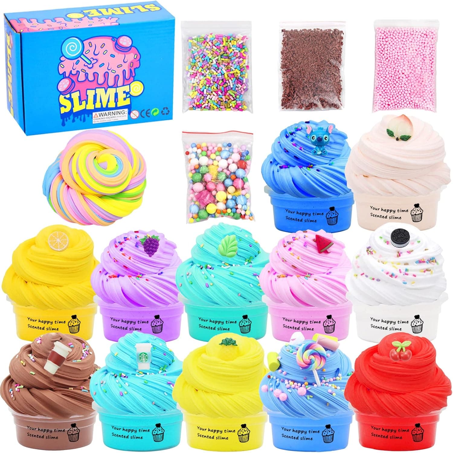 Fluffy Slime - Safe Soft Slime Stress Relief Toys for Girls Boys Kids Adults for Best Birthday Gifts Party Favors DIY 4 Color 2Pack 240ml