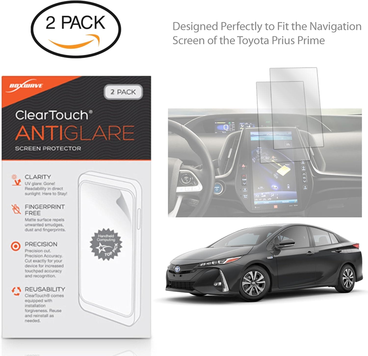 BoxWave Screen Protector Compatible with Toyota 2017 Prius Prime (11.6 in) (Screen Protector by BoxWave) - ClearTouch Anti-Glare (2-Pack), Anti-Fingerprint Matte Film Skin