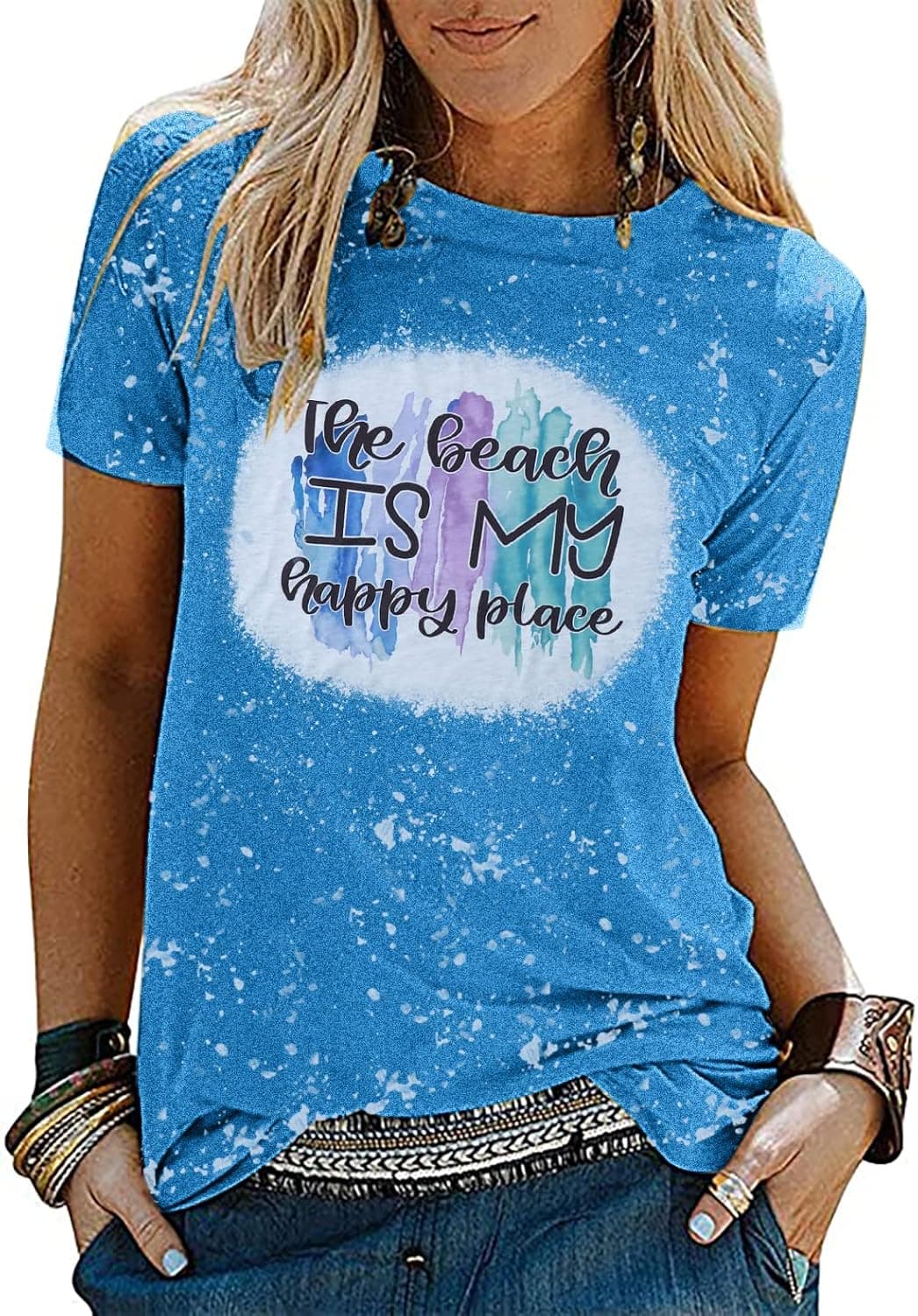 Beach Shirt Women The Beach is My Happy Place T Shirt Short Sleeve Casual Summer Vacation Tees Top