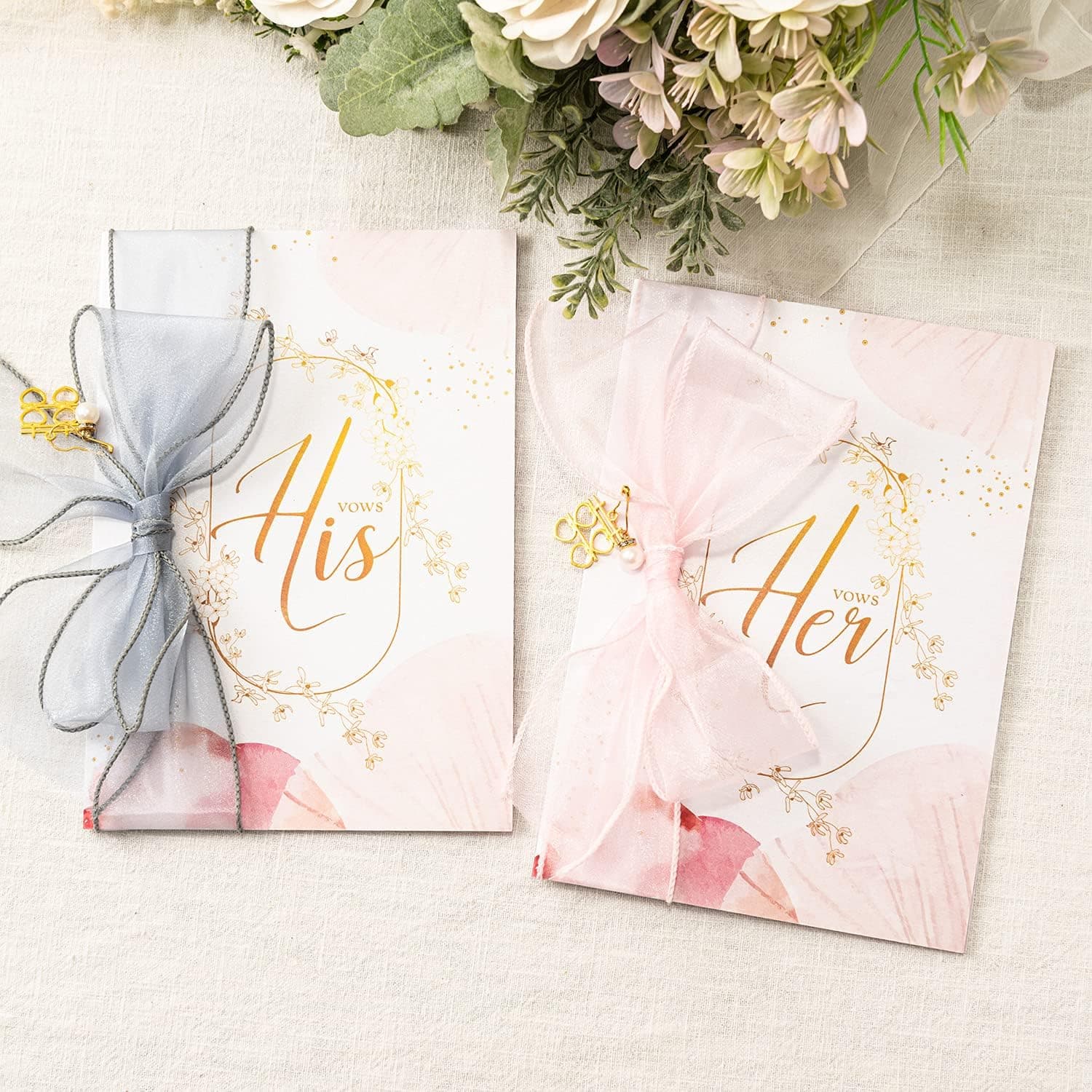 Calculs 2Pcs Laser Cut Wedding Cards with Ribbons for Bridal Shower Wedding Vows (Gold Glitter)