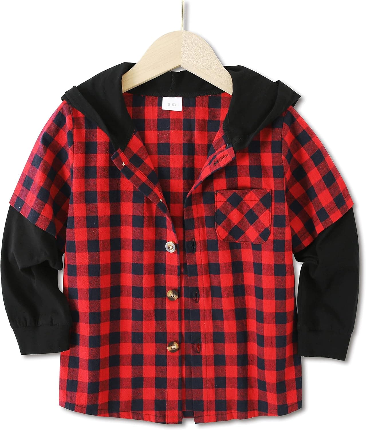 Boys Button Down Shirts Long Sleeve Hooded Plaid Casual Jacket Boy Lightweight Blouses Size 5-14 Years Red