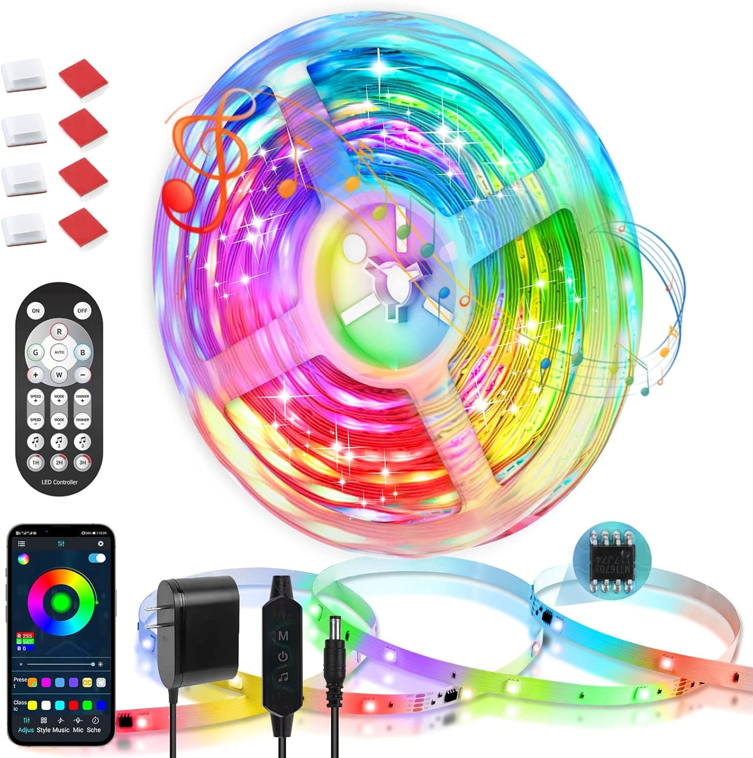 RGB LED Strip Lights with IC, 1 Roll 65.6Ft Addressable Dream LED Lights for Bedroom, App Control Color Chasing Strip Lights with Remote,Music Sync,400 LEDs,24V LED Light Strip for Room Home Bar Party