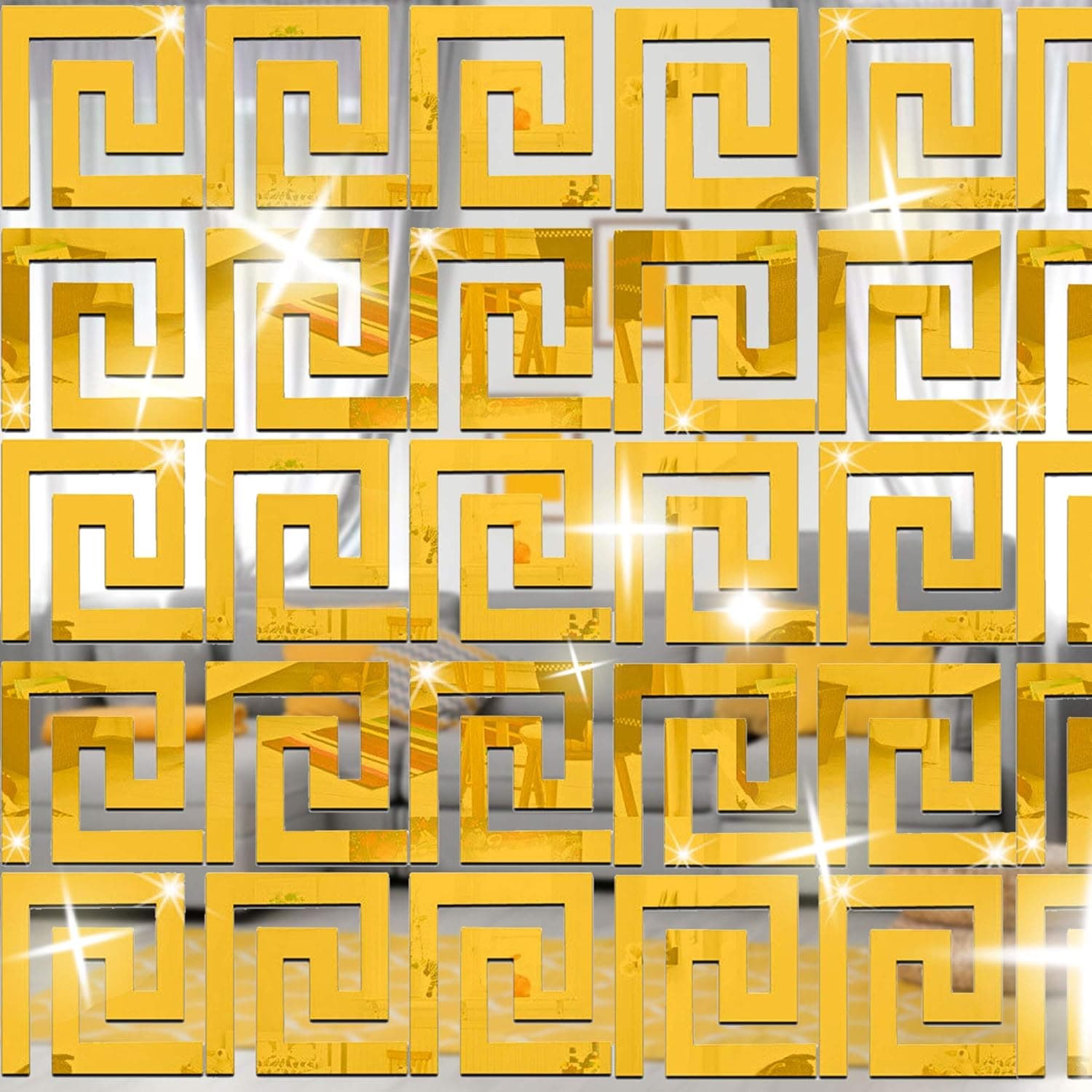 Cotiny 40 Pieces Removable Acrylic Mirror Setting Wall Sticker Mirror Decals Decor for Home Room Bedroom Office Decoration (Gold)