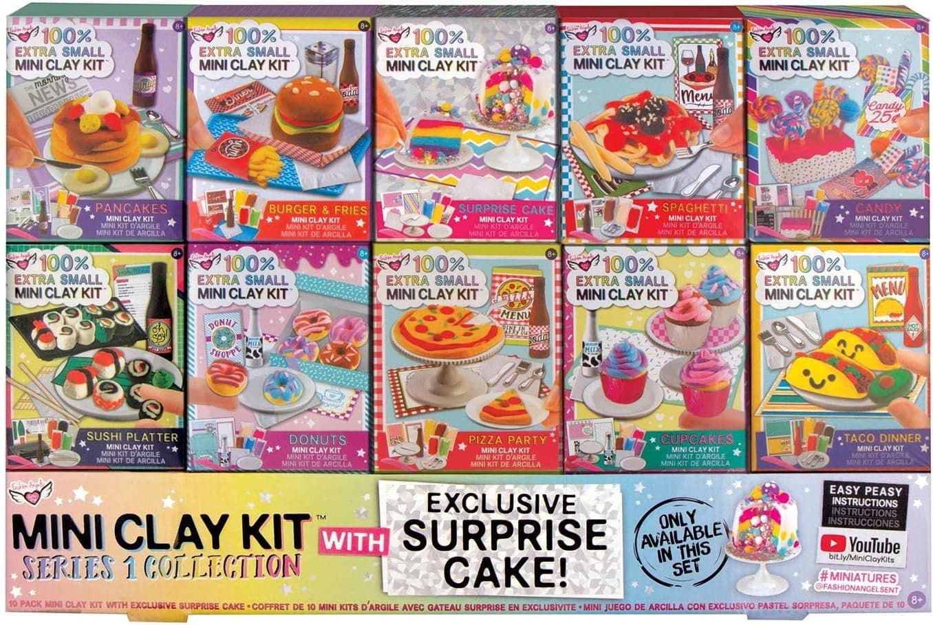 Fashion Angels Extra Small Mini Clay Kits (12317) - Air Dry Modeling Clay for Kids, Mini Food Kits Set (Set of 10 Kits)