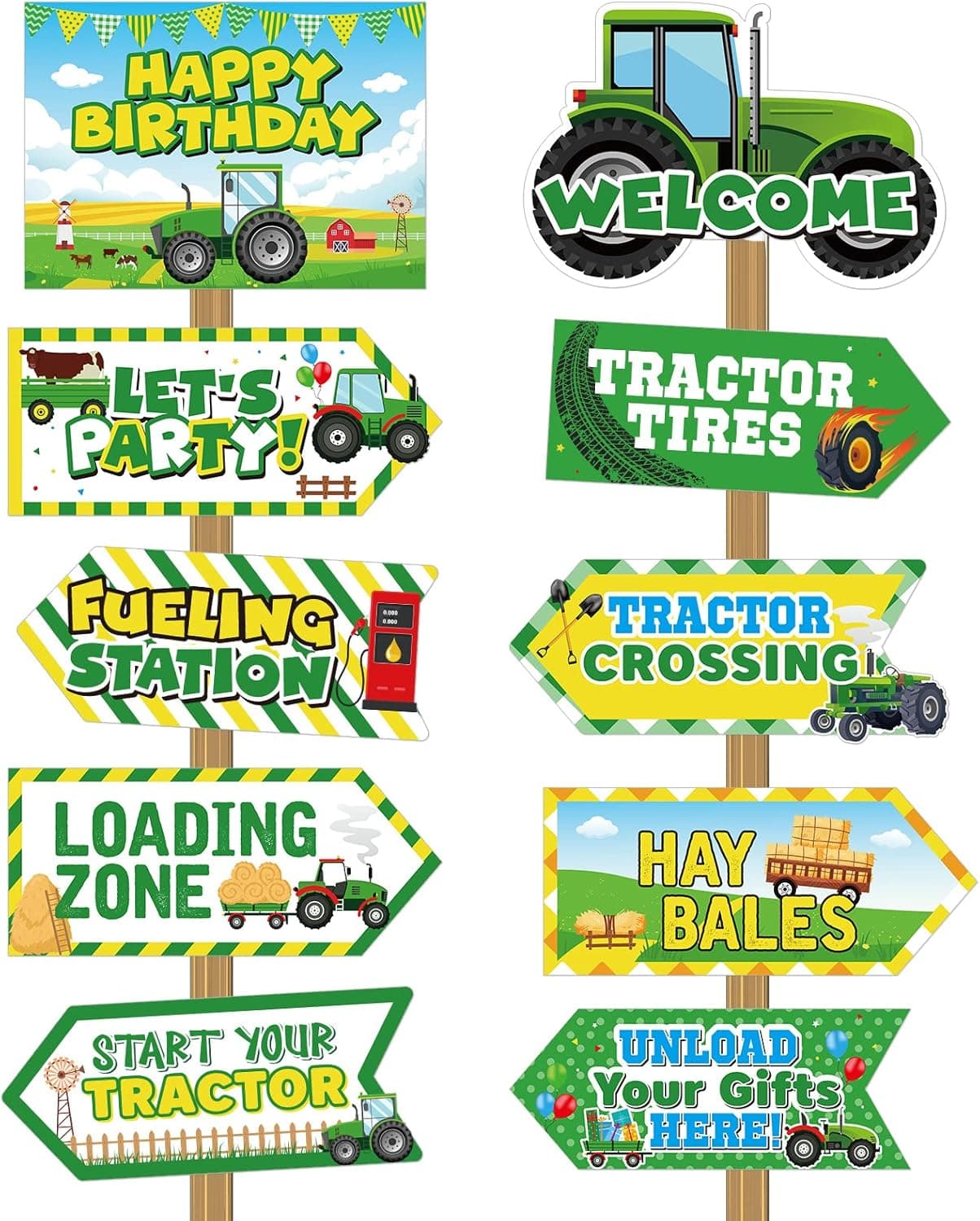 20 Pcs Tractor Party Decorations Signs Tractor Laminated Signs Tractor Theme Party Signs Tractor Paper Cutouts Welcome Door Sign Party Directional Sign for Kids Tractor Birthday Party Supplies