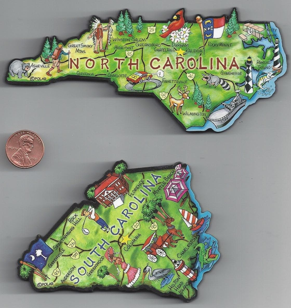 NORTH CAROLINA and SOUTH CAROLINA STATE MAP ARTWOOD MAGNETS