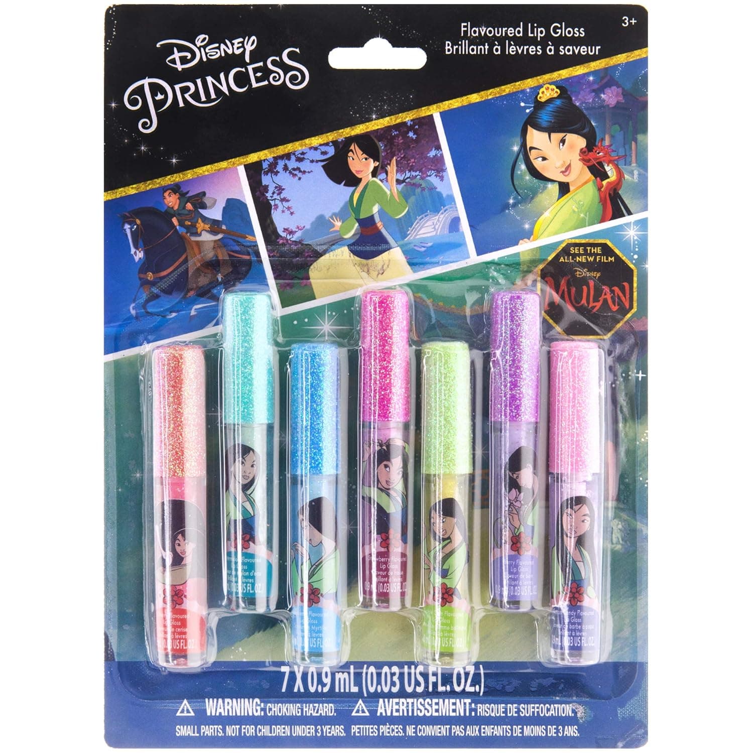 Townley Girl Disney Princess Mulan Super Sparkly 7 Pack Party Favor Lip Gloss, 7 CT