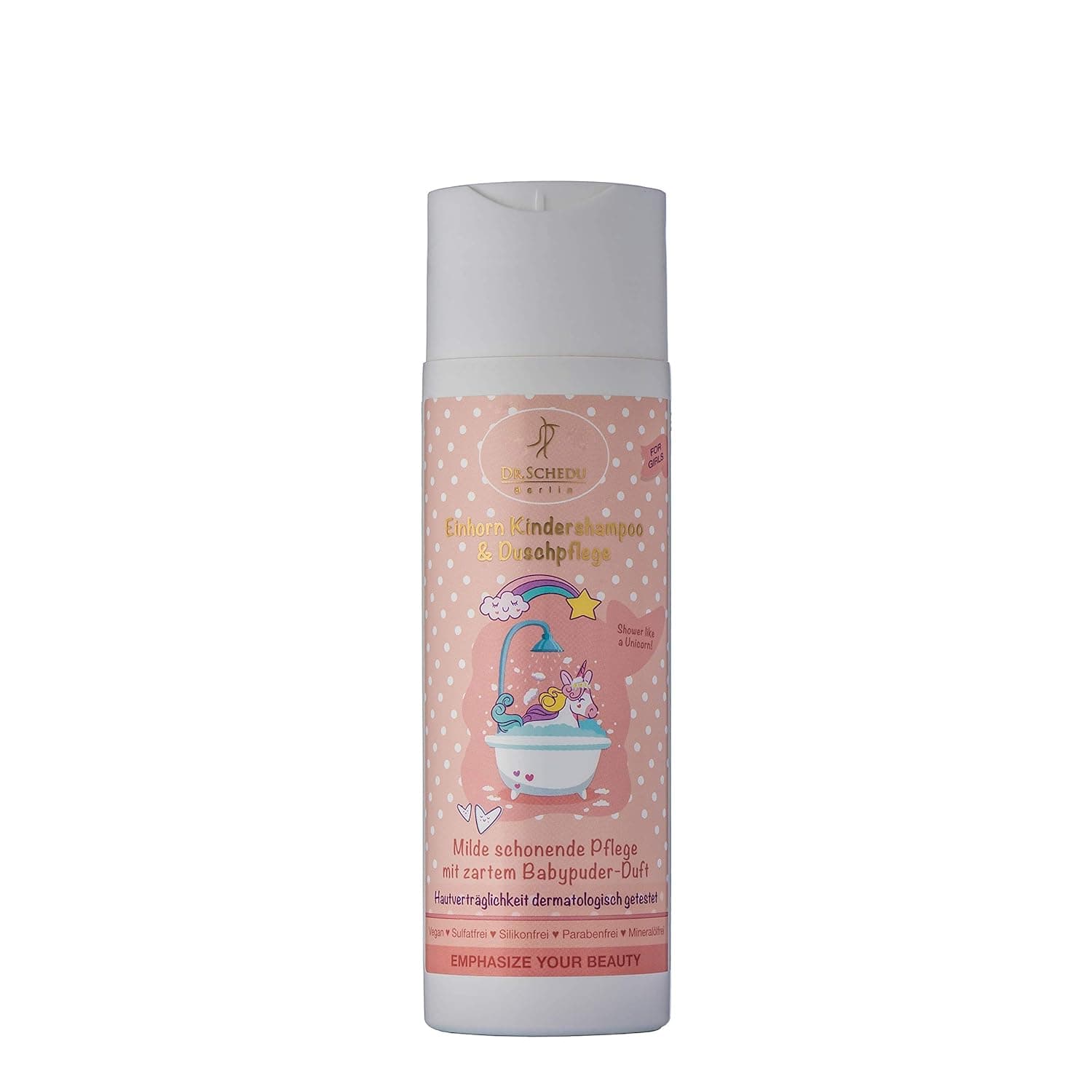Dr. Schedu Berlin Unicorn Kids Shampoo and Body Wash 200 ml. Vegan, Silicone Free, Parabens Free and Sulfate Free. with Broccoli Oil, Aloe Vera, Jojoba Oil and Panthenol. Made in Germany