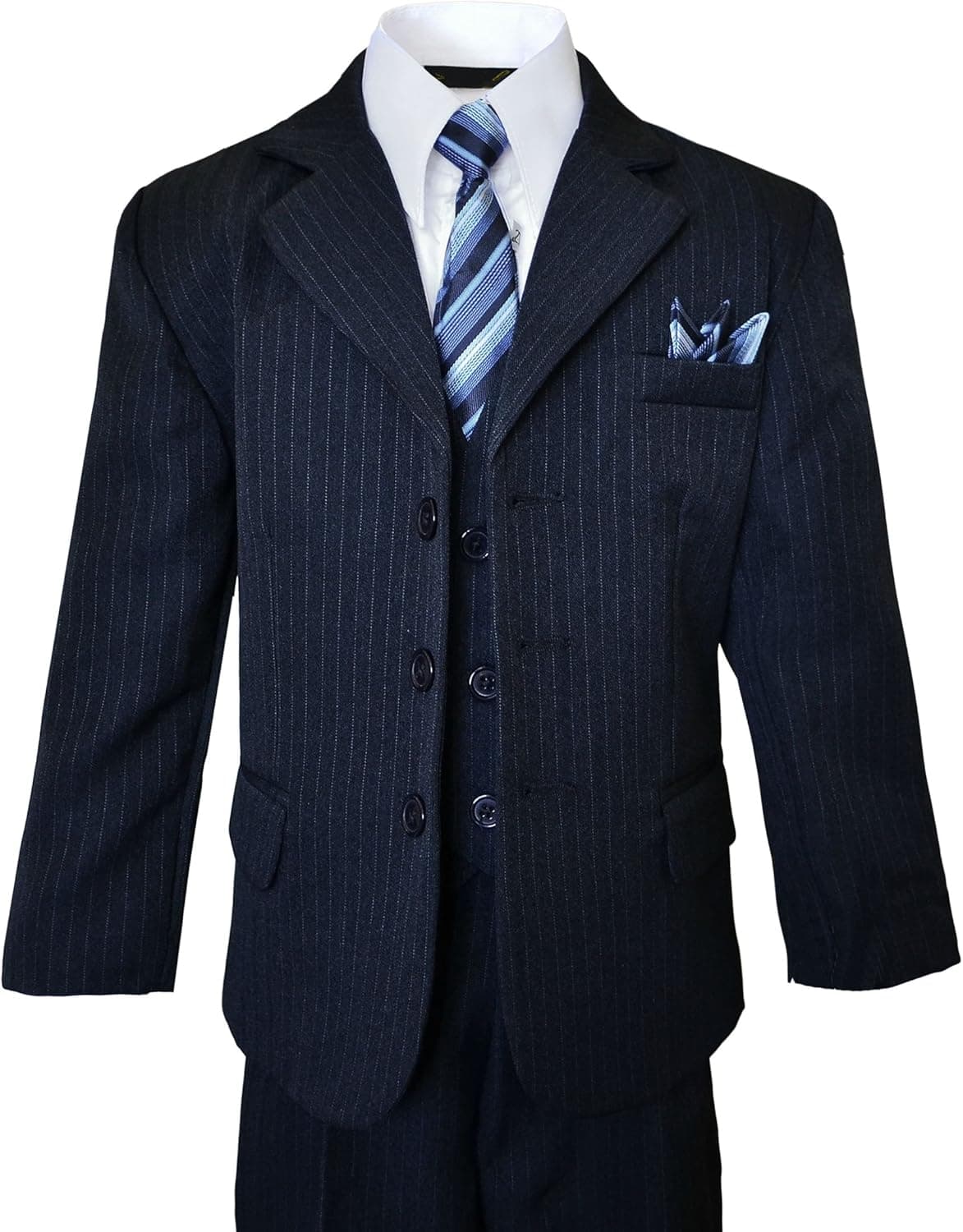 Black n Bianco Boys Dark Navy Pinstripe Suit Complete Outfit Dresswear