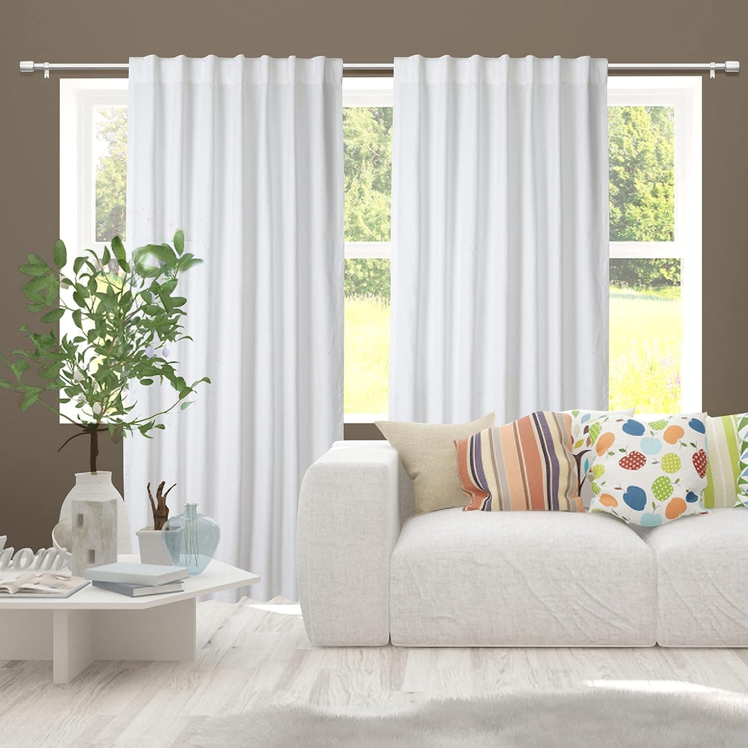 Living Room Cotton Curtain Panels, Bedroom Window Curtains, Duck Curtain, 100% Pure Cotton Duck Reverse Tab Top Window Panels Eco Friendly Extra Wide - 50x96 Inch-White - Set of 2 Panels