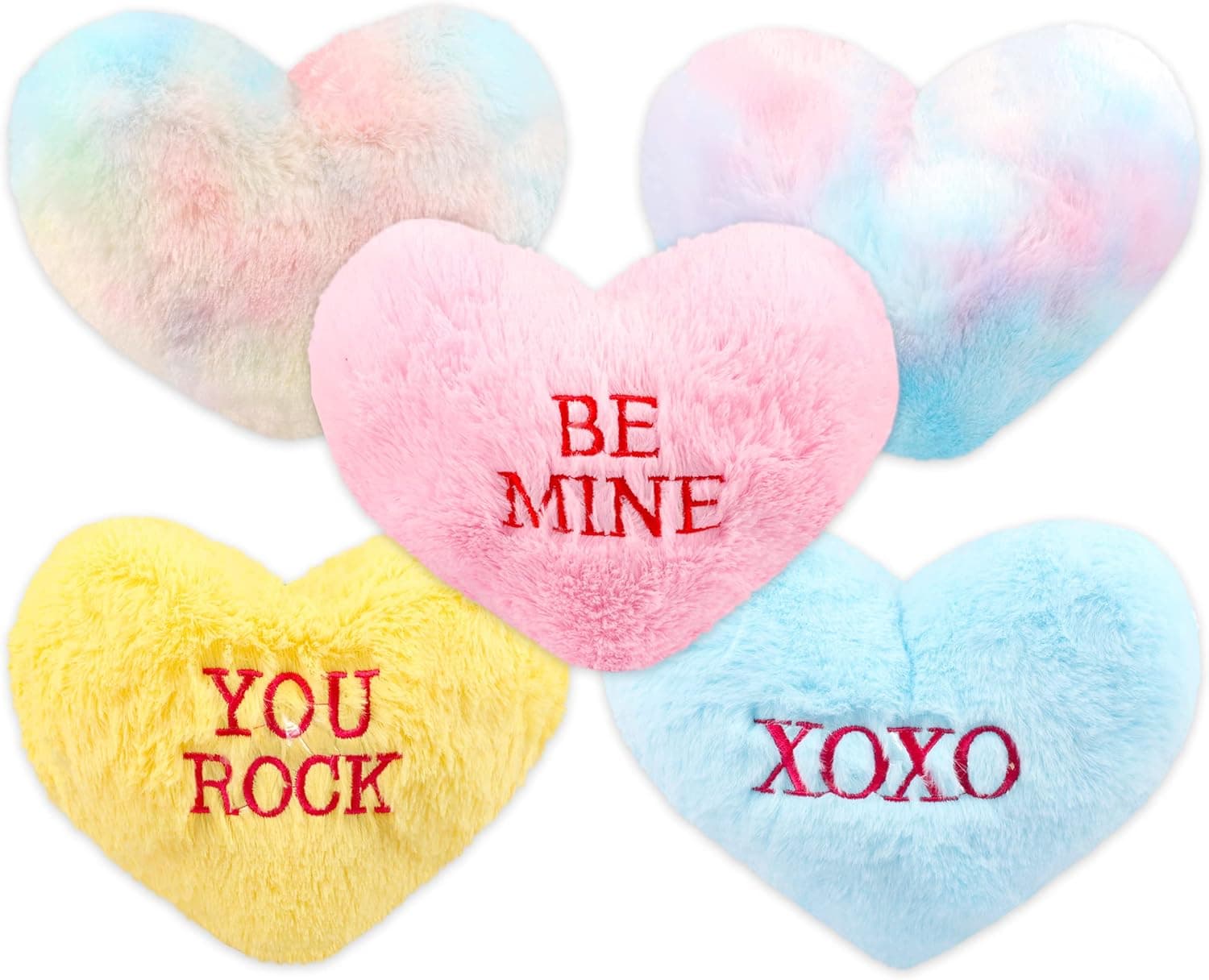 Plush Conversation Hearts ~ 6 Pack Assorted Colors Stuffed Conversation Hearts | Valentines Plush Hearts Set