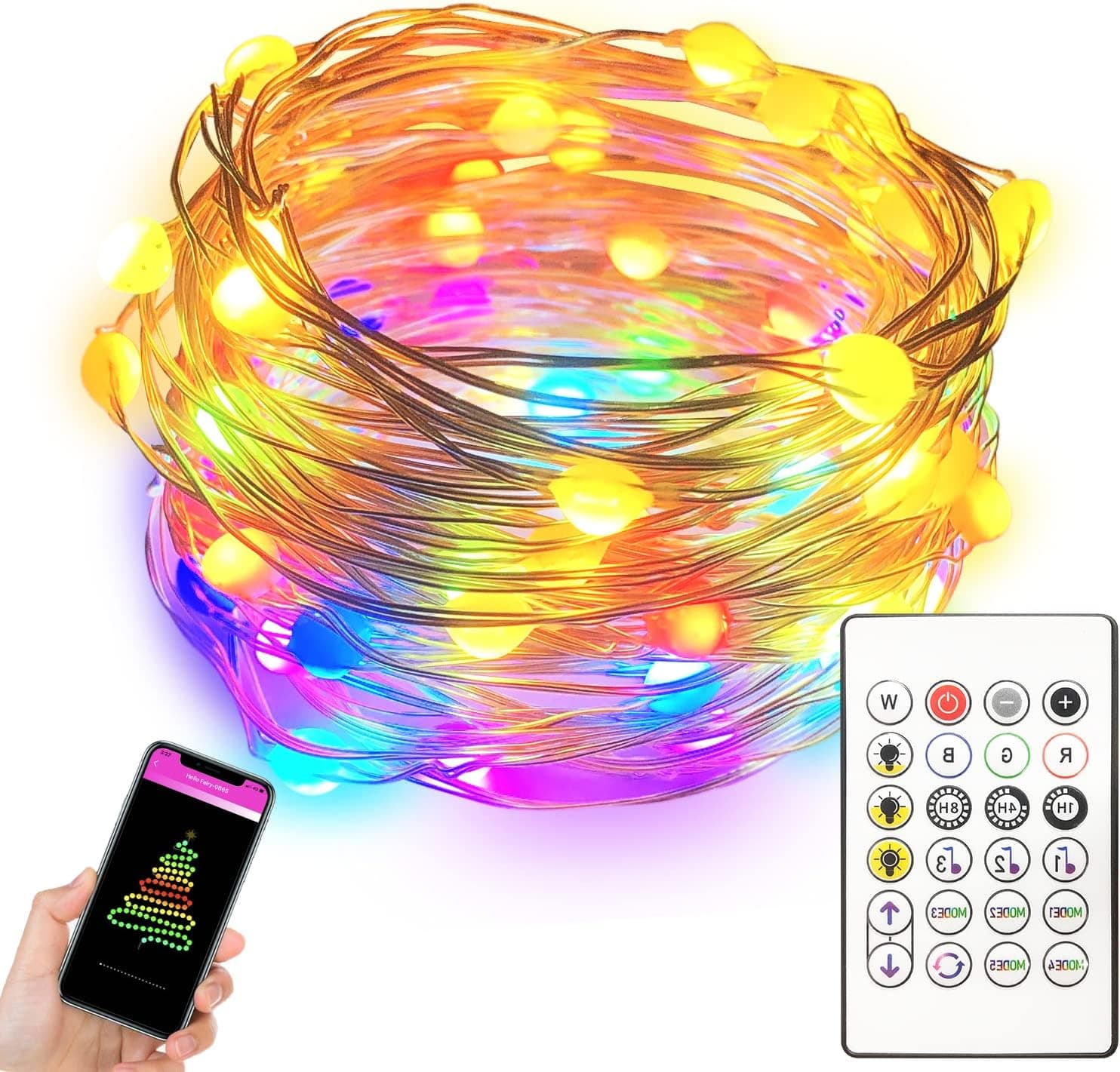 Banord LED Fairy Lights, 32.8FT Smart Indoor String Lights with Remote Blueteeth App Control, Music Sync Rope Waterproof String Lights for Garden Christmas Tree Fence