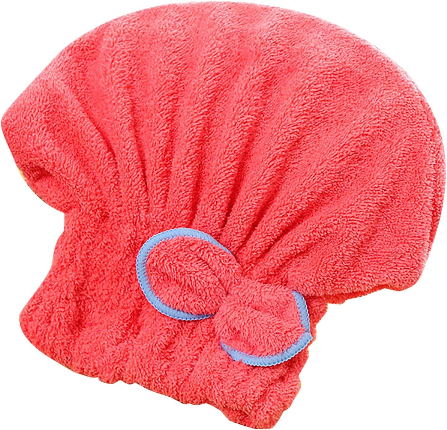 2022 Hair Towel Wrap for Women Super Absorbent Quick Dry Hair Turban for Drying Curly Long & Thick Hair Shower Cap Coral Fleece Dry Hair Cap Quick-Drying Absorbent Headscarf (Watermelon Red)