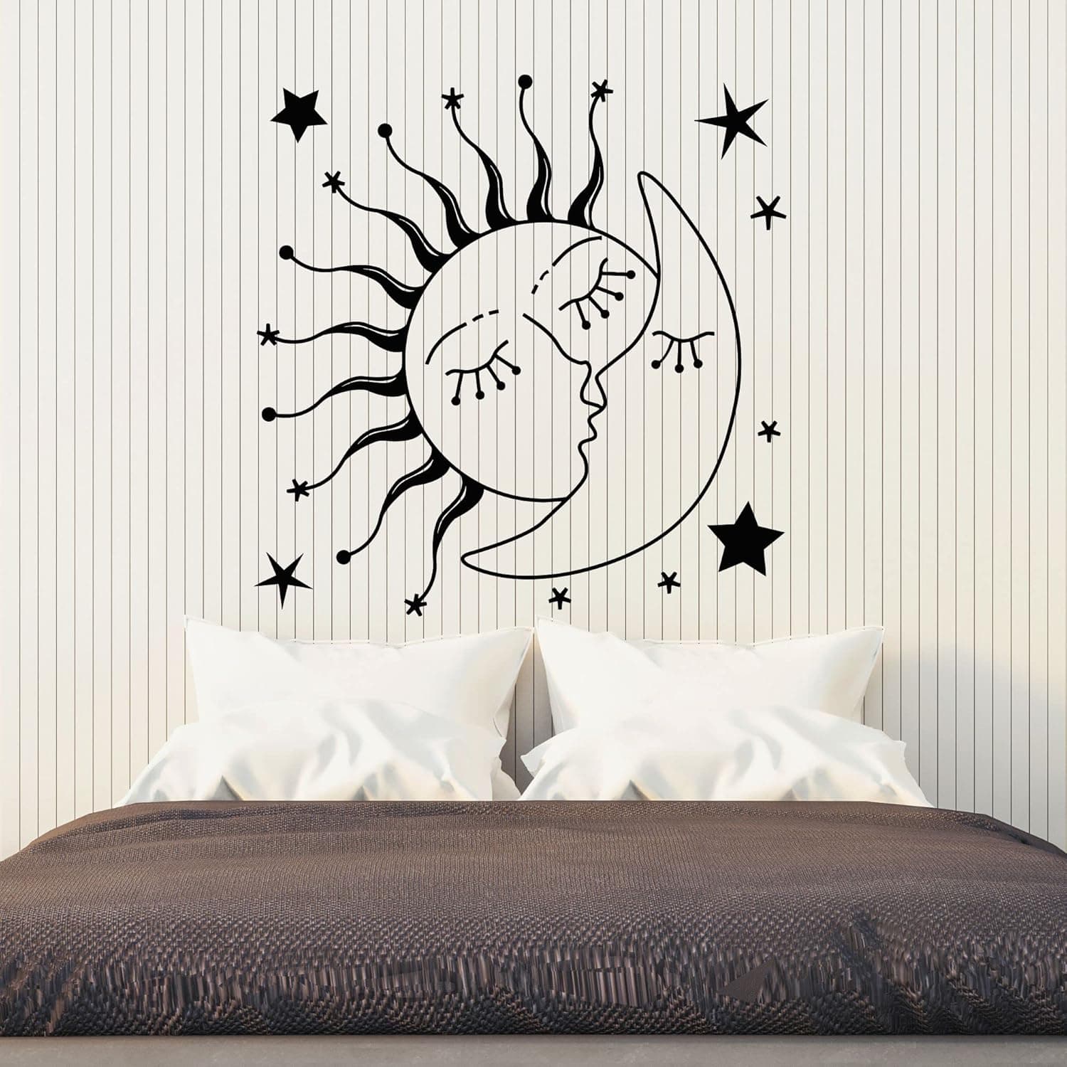 Vinyl Wall Decal Sun Kissing Moon Stars Romantic Bedroom Stickers Mural Large Decor (g2632) Black