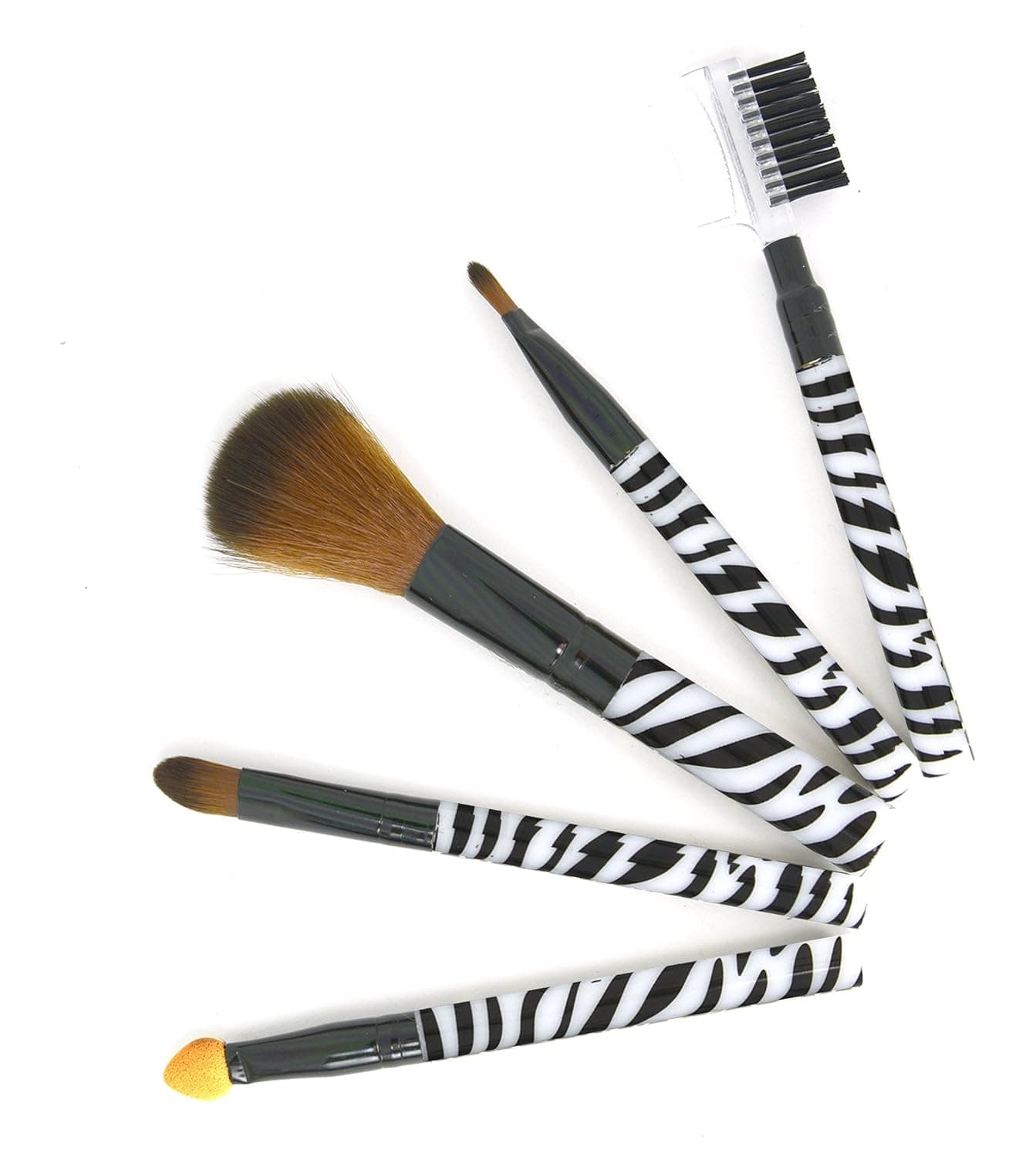 Perfect Makeup Set Zebra Print (5pc Professional & Personal Cosmetic Make up Brushes Set Kit)