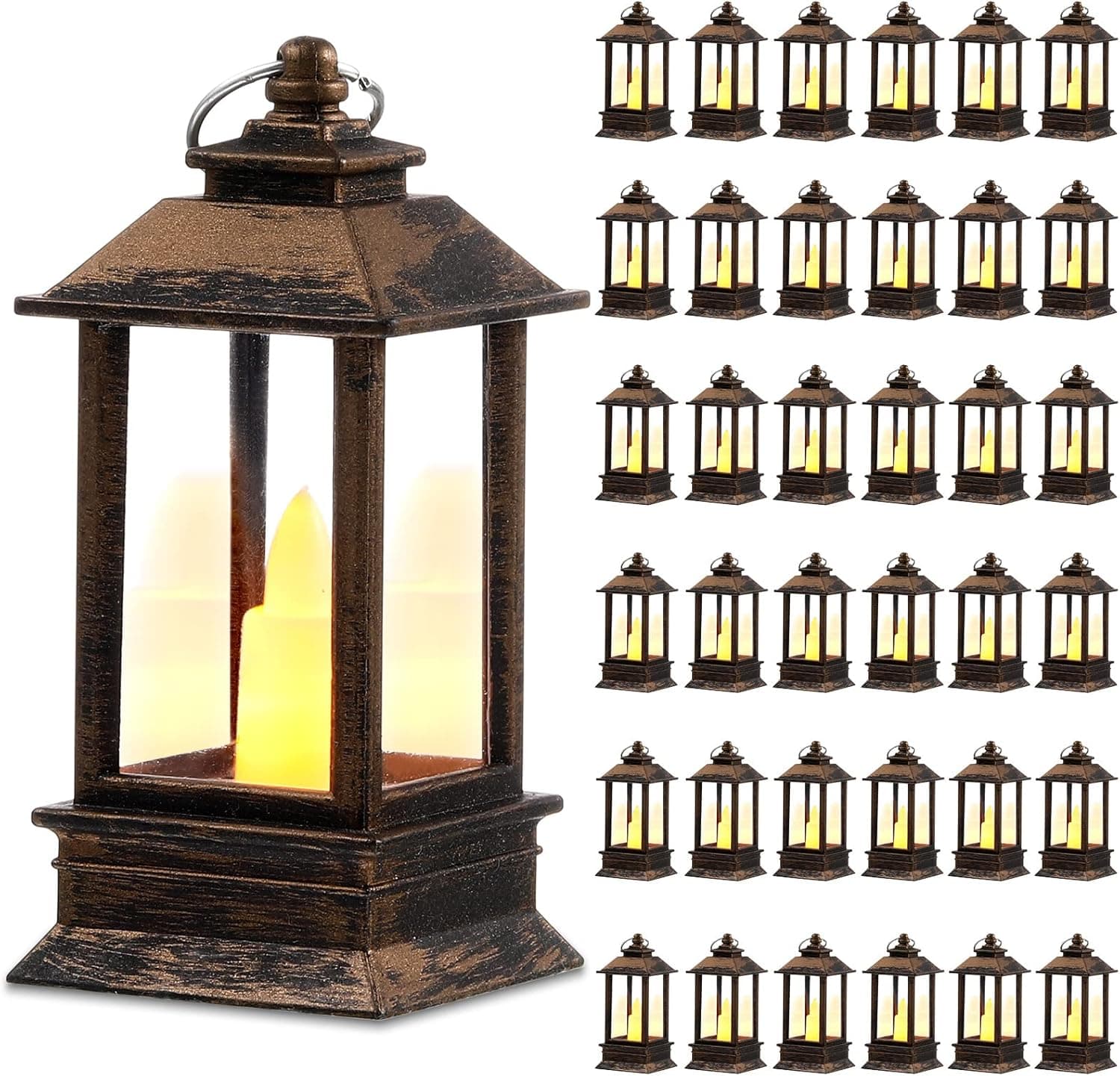 36 Pcs Mini Lanterns Bulk LED Vintage Lanterns Decorative Tea Light Lanterns Flameless Candle Battery Operated Rustic Lanterns Bronze Hanging Lanterns for Wedding Table Centerpiece Decor