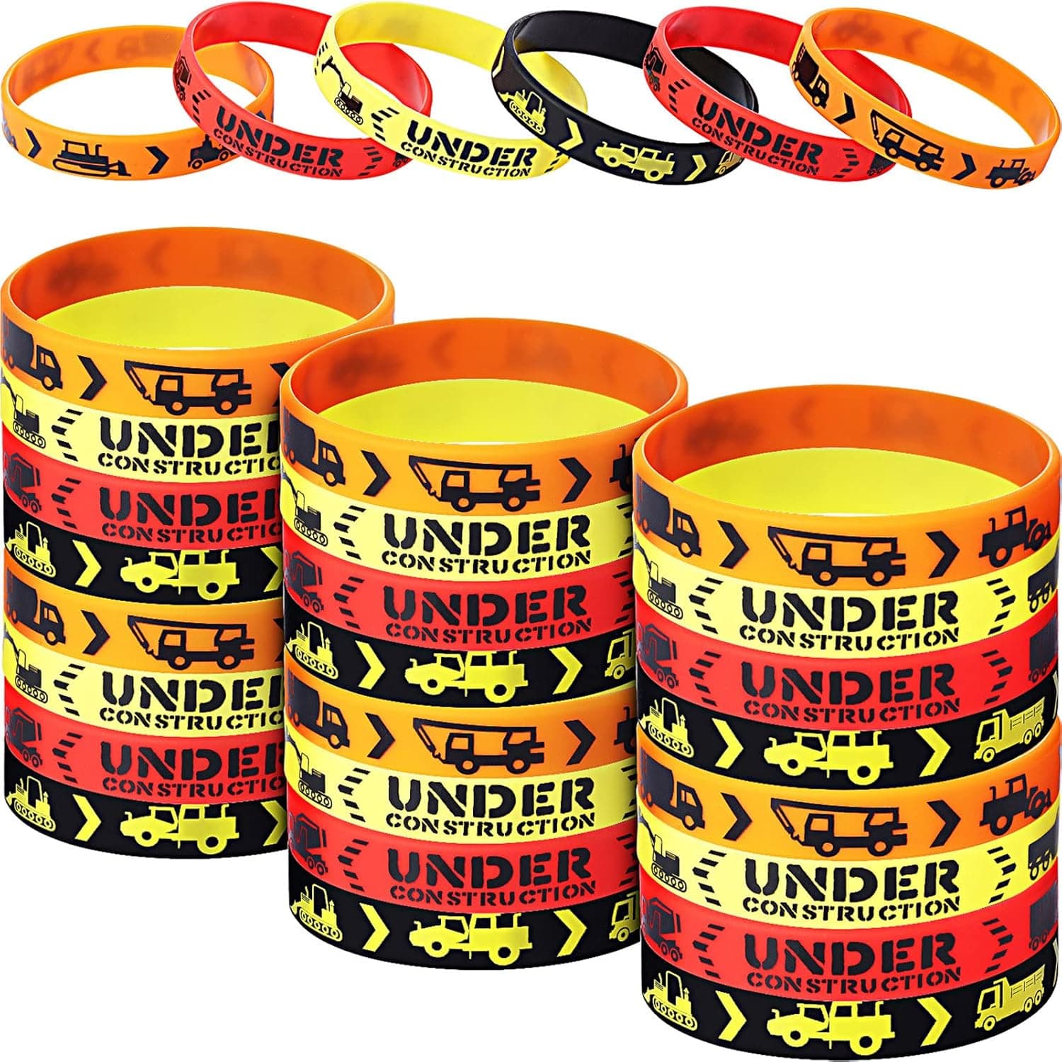 Construction Zone Party Favors Rubber Bracelets for Kids Construction Birthday Party and Construction Themed Supplies, Construction Themed Silicone Wristbands (48 Pieces)