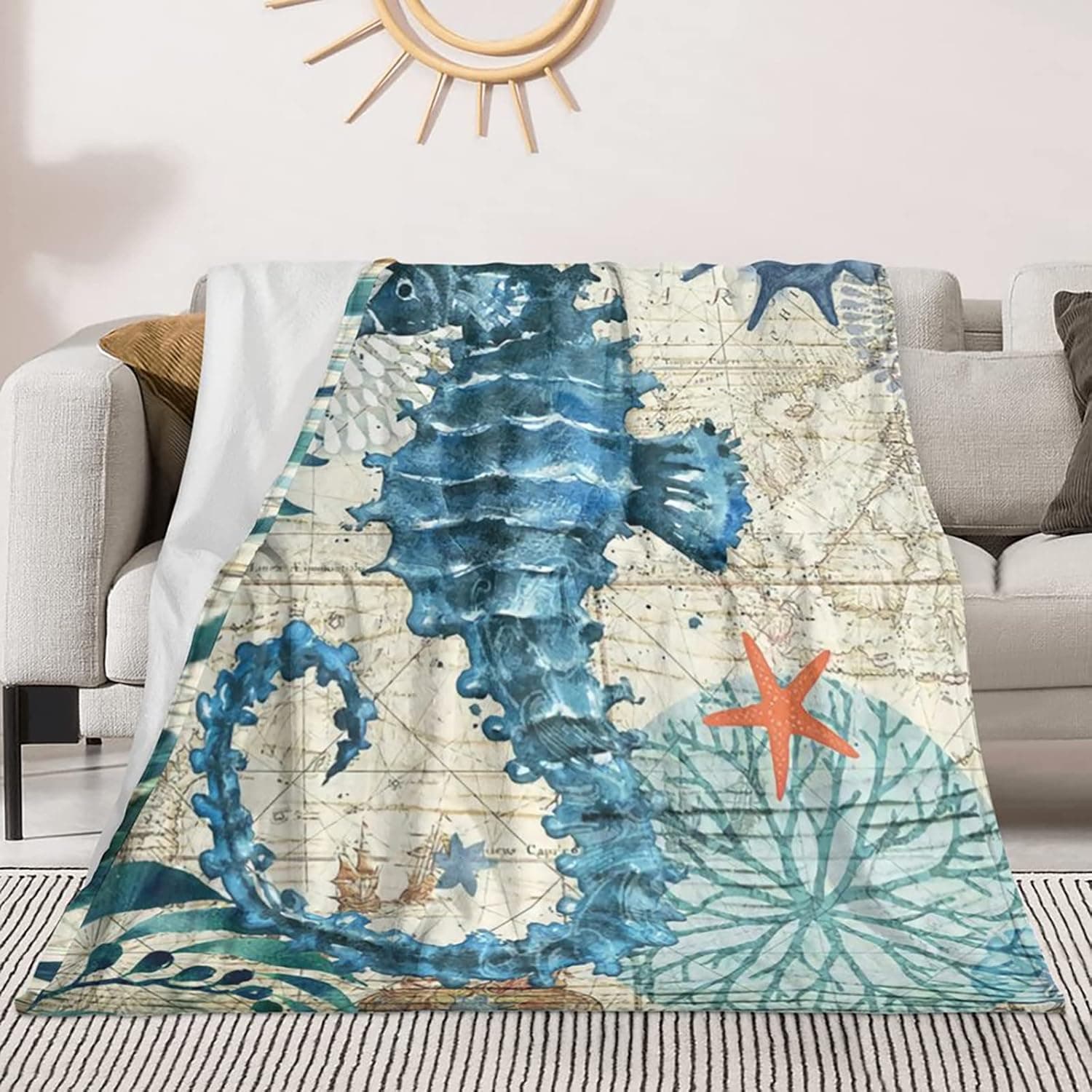 Sea Horse Print Blanket Lightweight Warm Throw Blanket for Chair Sofa Couch Kids Adult Women Men Gifts 50"x60"
