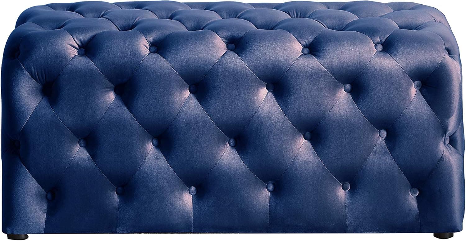 Nathaniel Home Kate Deep Button Tufted Microfiber Ottoman, Blue (91027-63BL)