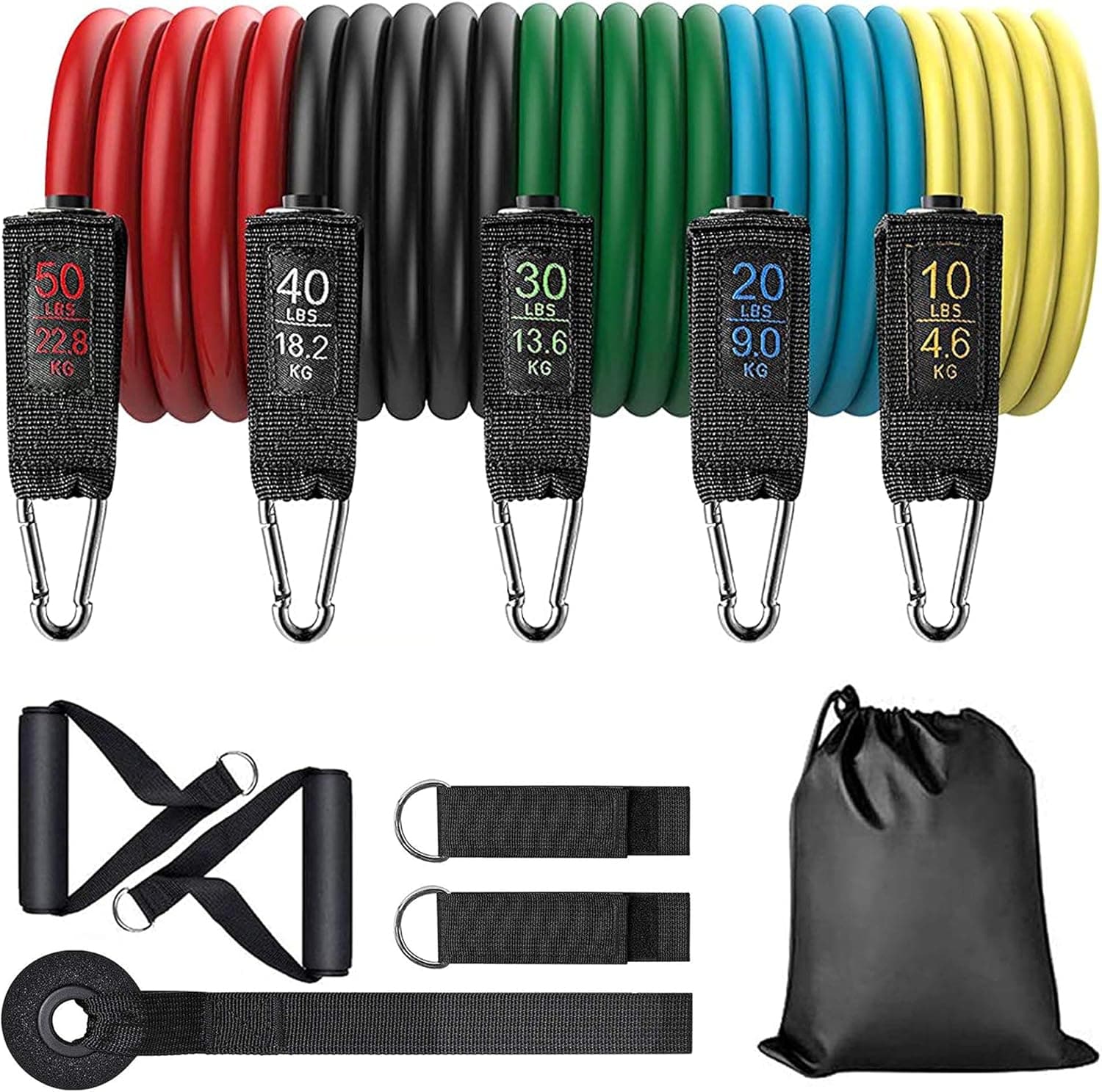 Resistance Bands Set 11pcs, 150 lbs Exercise Workout Bands with Door Anchor, Handles, Waterproof Carry Bag, Legs Ankle Straps, for Working Out, Fitness Training, Yoga, Physical Therapy