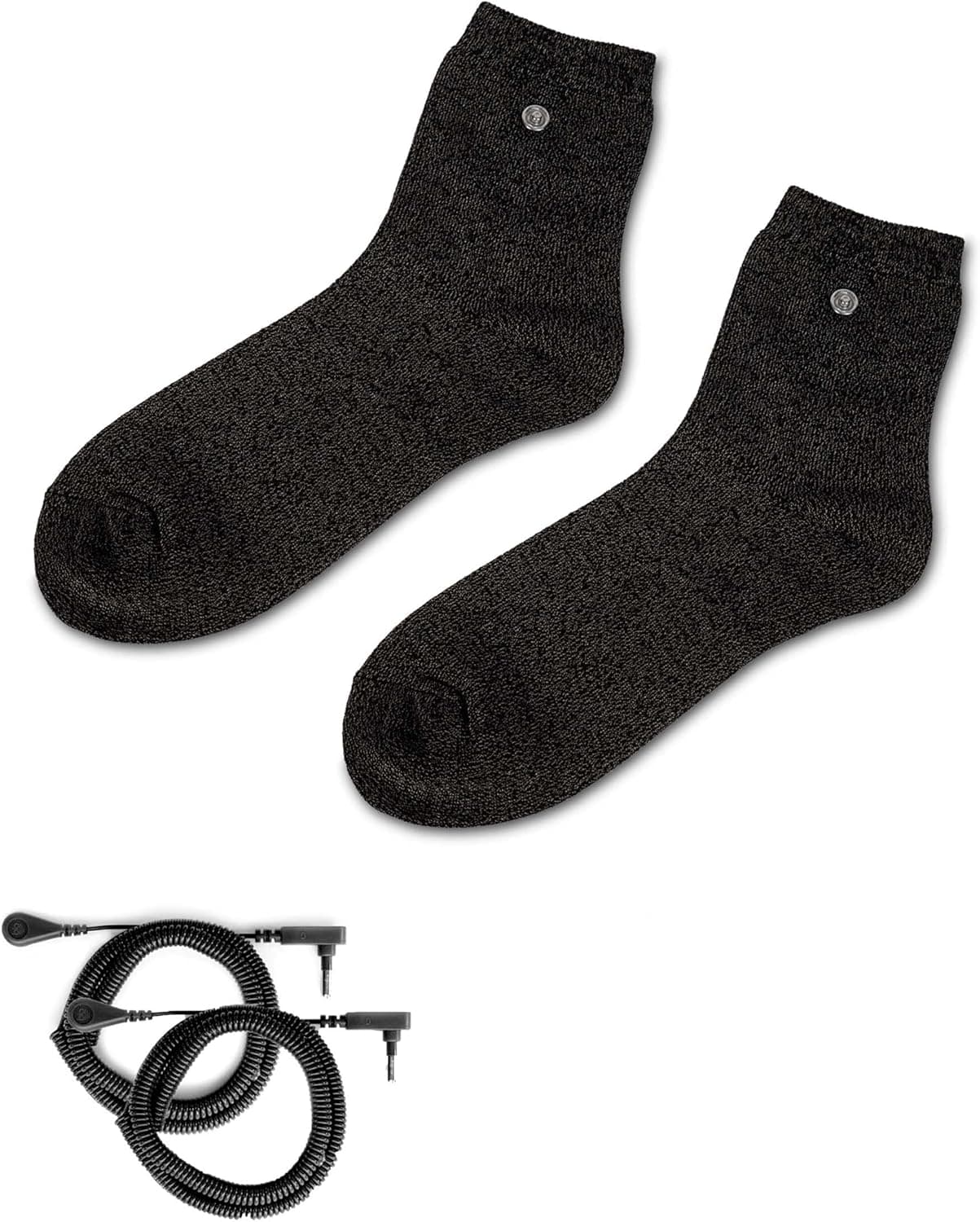Grounding Socks with 2 Grounding Coil Cord (15 ft), 70% Cotton + 30% Silver Fiber, Conductive Earthing Socks for Men Women