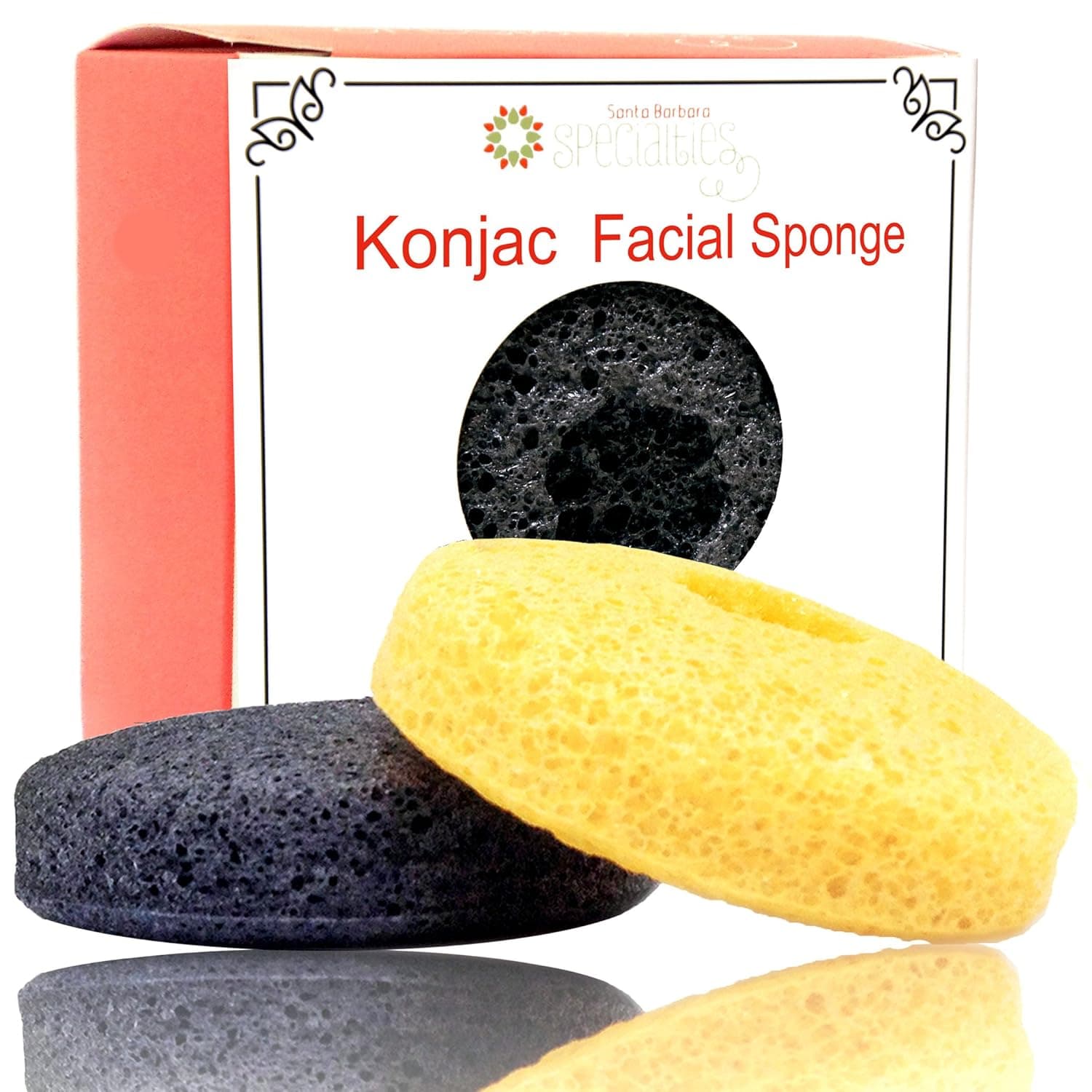Specialties Facial Konjac Sponge (2 Pack Charcoal & Turmeric) - Fights Acne and Wrinkles for Beautiful, Glowing Skin - 100% Natural