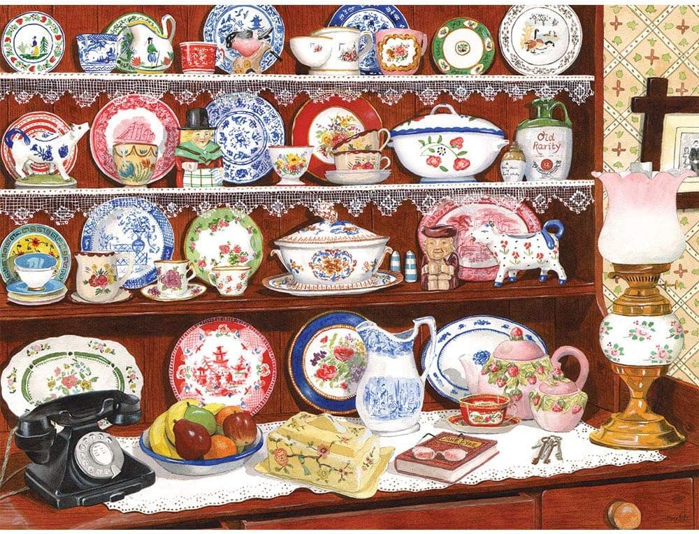 Bits and Pieces - 1000 Piece Jigsaw Puzzle for Adults 20" x 27"  - Grandma's China - 1000 pc The Good China Serving Set, China Plate Jigsaw by Artist Tracy Hall