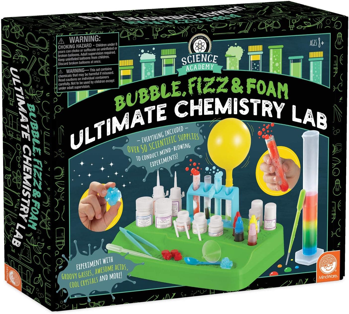 MindWare Science Academy: Bubble, Fizz & Foam Ultimate Chemistry Lab – 12+ Amazing Experiments for Kids & Teens – 50pc Set Included – Boys & Girls Apply School Lessons at Home