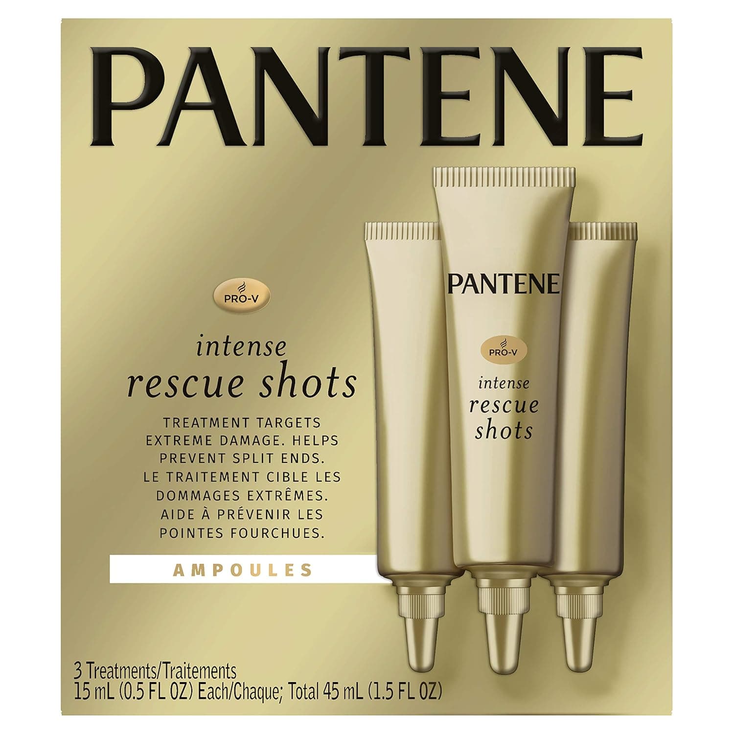 Pantene, Rescue Shots Hair Ampoules Treatment, Intensive Repair of Damaged Hair, Pro-V, 0.5 fl oz (3 Count)