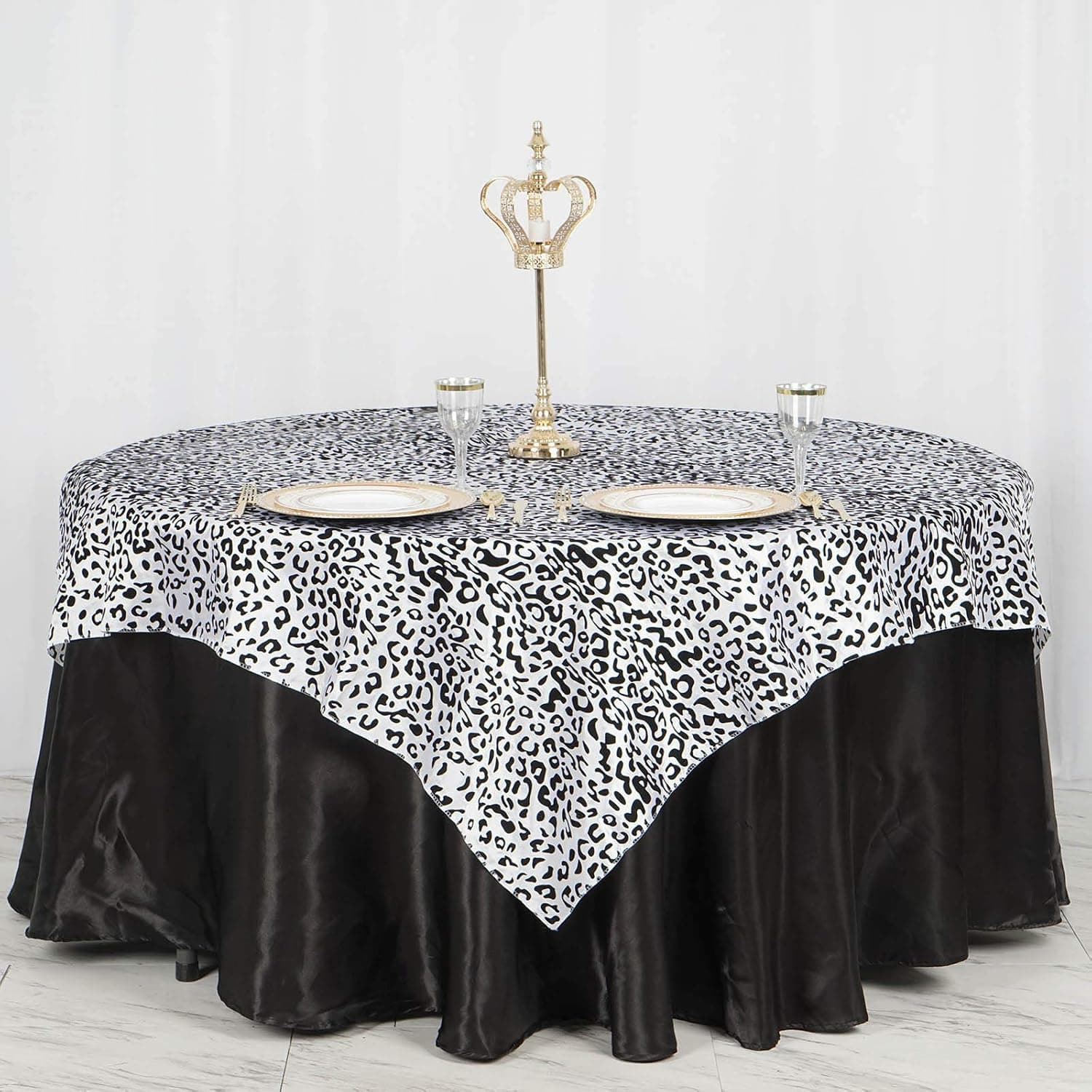 BalsaCircle 72x72-Inch Black and White Snow Leopard Print Table Overlays - Wedding Reception Party Catering Table Linens Decorations