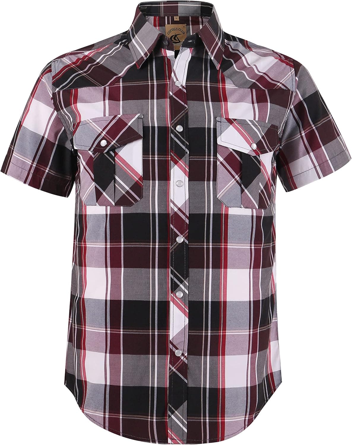 COEVALS CLUB Men's Western Cowboy Short Sleeve Pearl Snap Casual Plaid Work Shirts