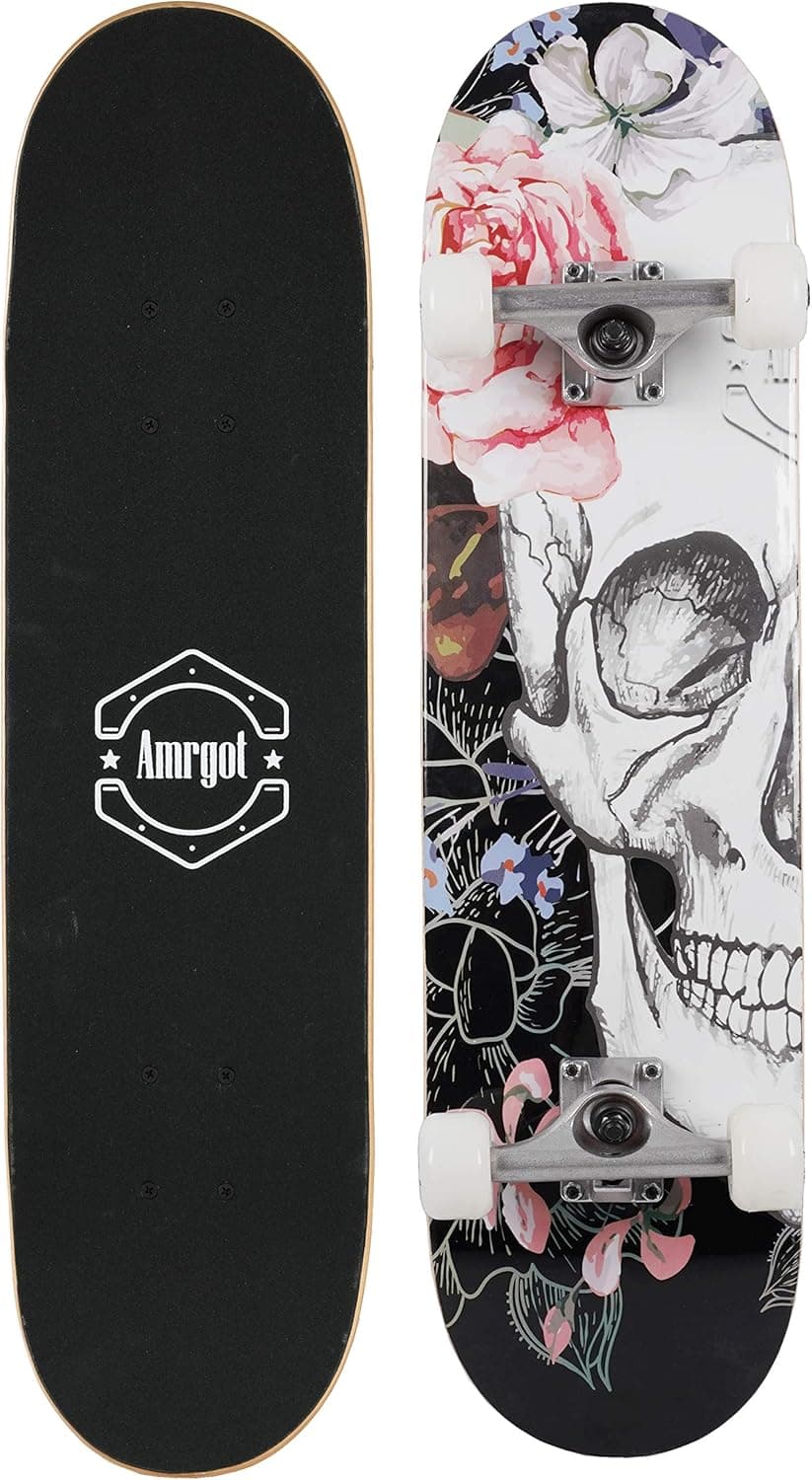Amrgot Skateboards for Beginners,31 * 8 inches Complete Skateboards for Kids,Boys,Girls and Adults,7 Layer Maple Wood,Double Kick Deck Concave Standard and Tricks Skateboard