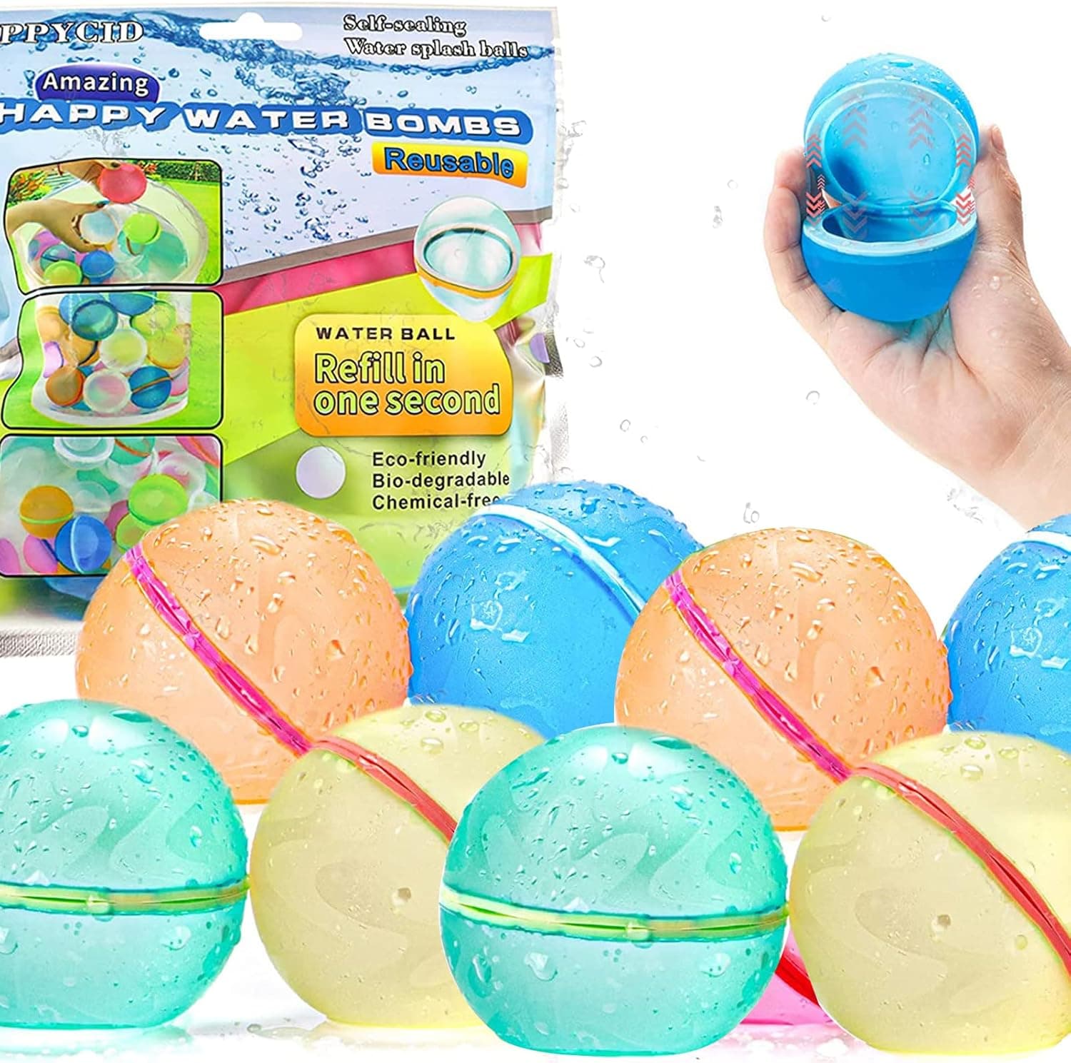 Reusable Water Balloons, Water Bomb Splash Balls Waterfall Ball Toy for Water Fight Game, Quick Fill Magnetic Self Sealing Refillable Soft Silicone Water Ball for Pool Beach Kids Adults (12 Pcs)