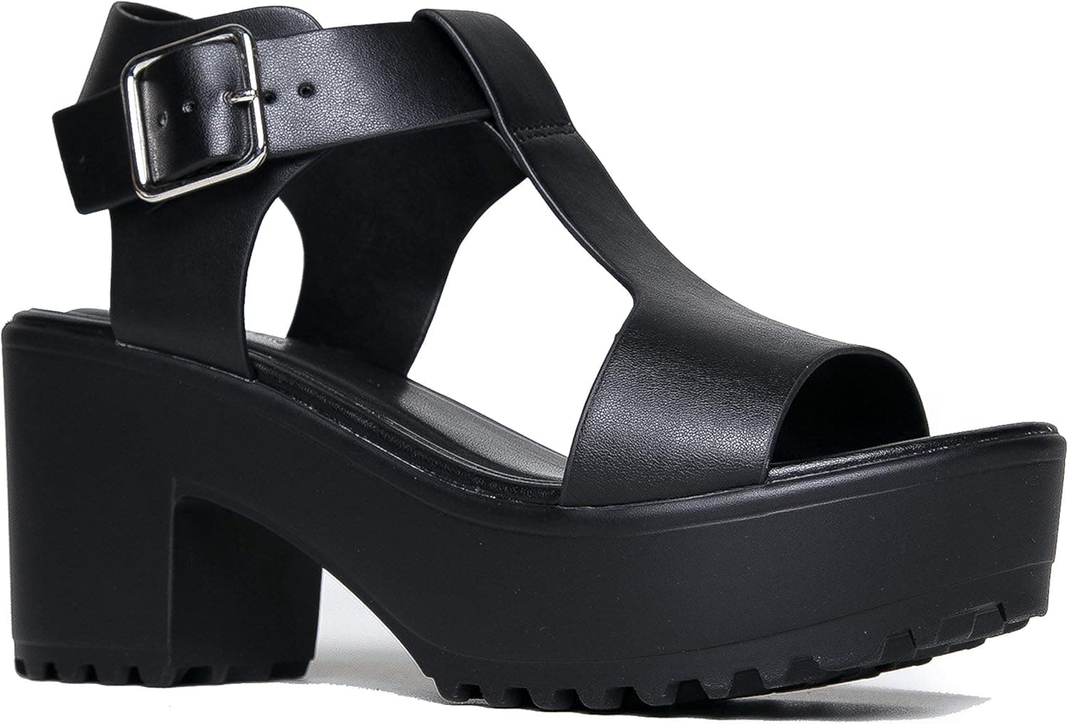 J. Adams Corby Platform Sandals for Women - T-Strap Chunky Mid Heel Sandal