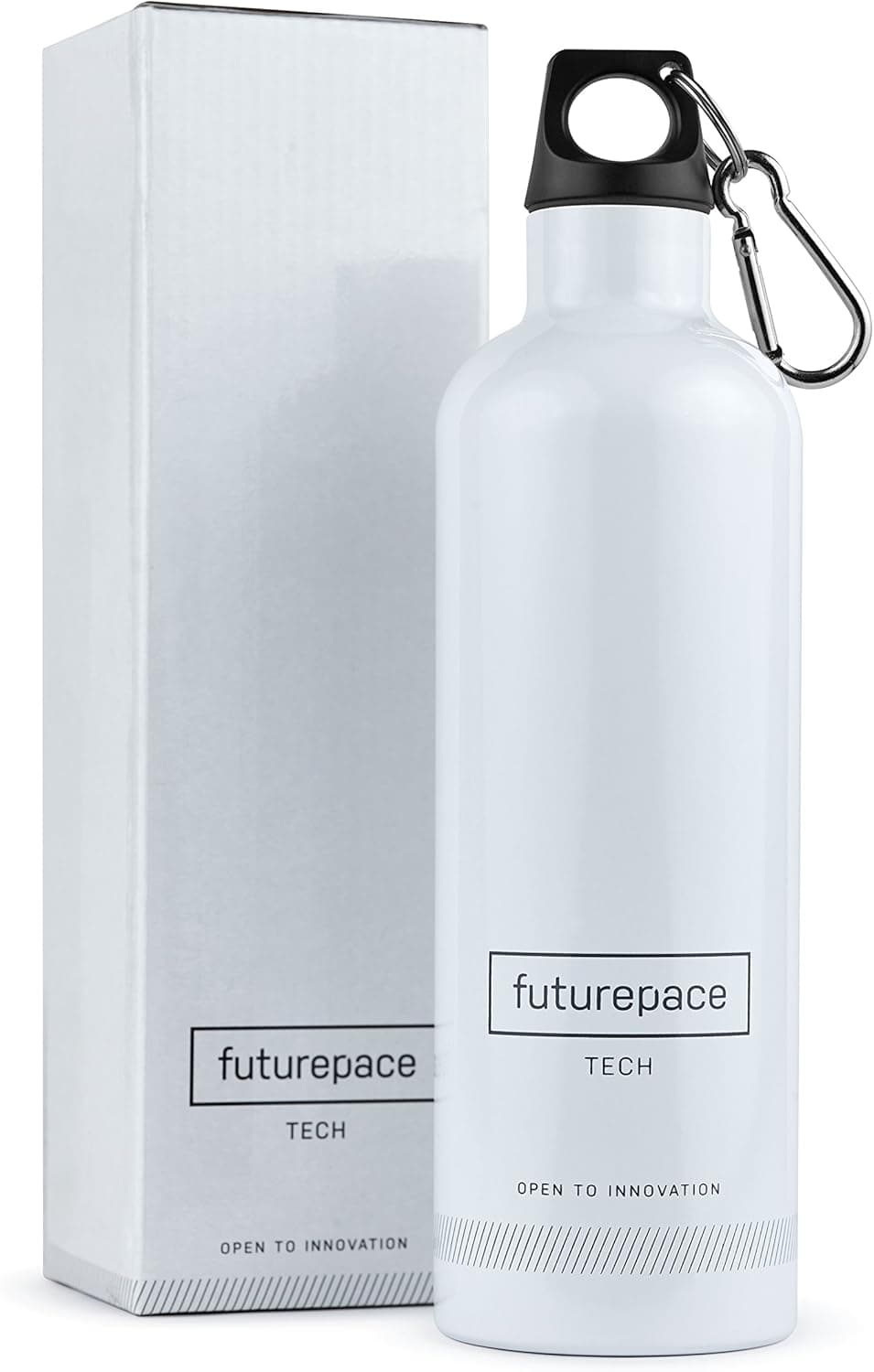 Futurepace Tech White Stainless Steel Thermos Water Bottle 20oz BPA Free Box - MEGA Savings Over Plastic! Perfect for Summer Outside Beach Garden and Gifts