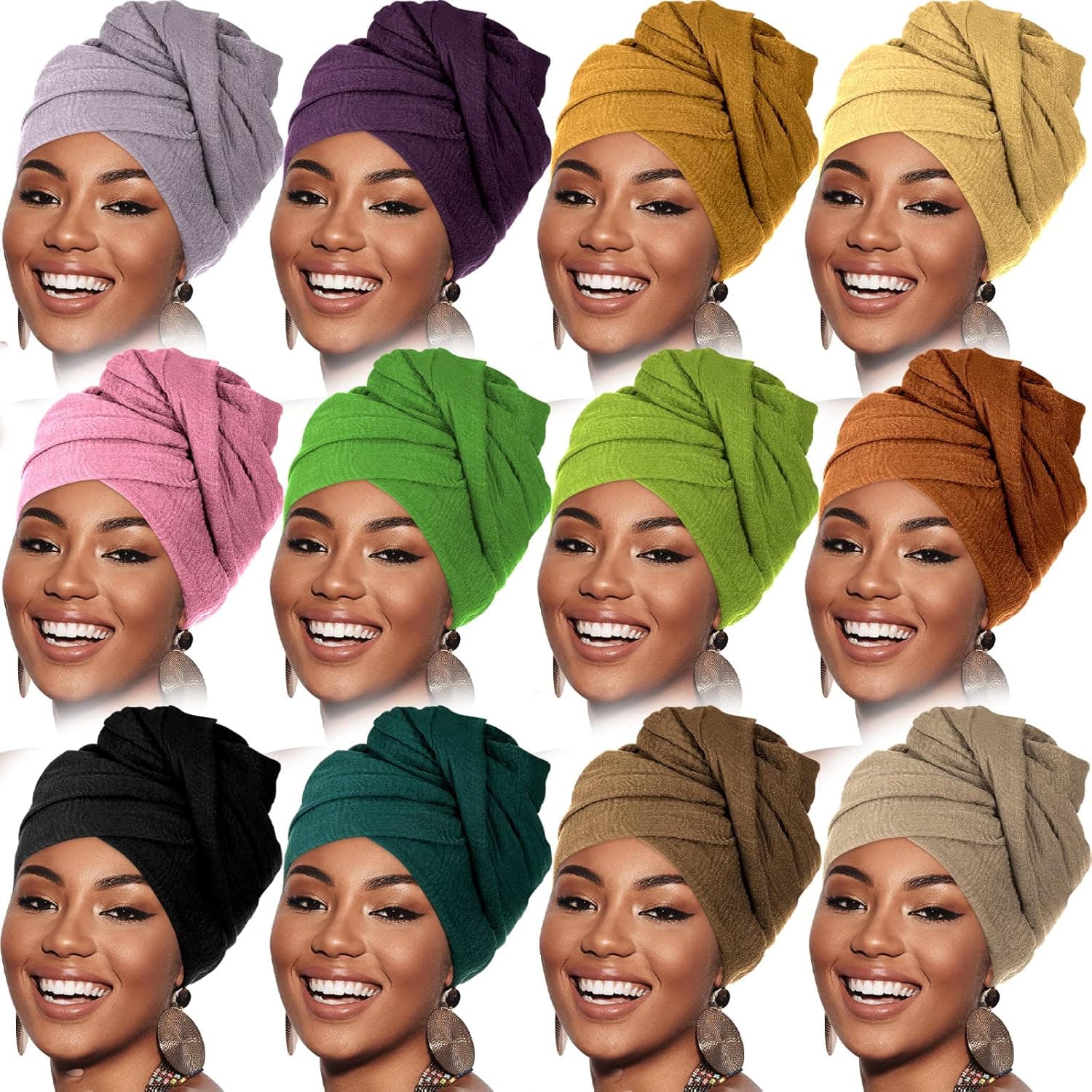 Geyoga 12 Pieces Head Wraps for Women Turbans Nurses Head Wrap Headband Scarf Soft Head Wraps for Black Women Hijab