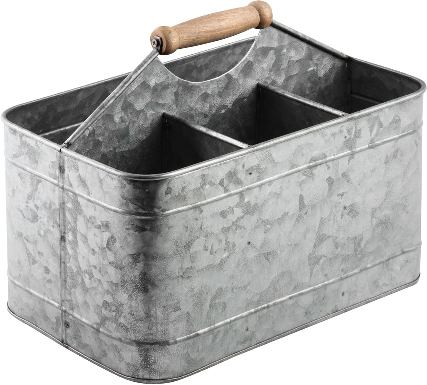 Elegant Home Galvanized Flatware Caddy Organizer for Kitchen Counter-top / Outdoor Storage Dining Table - Comfortable Handle (Rectangular)