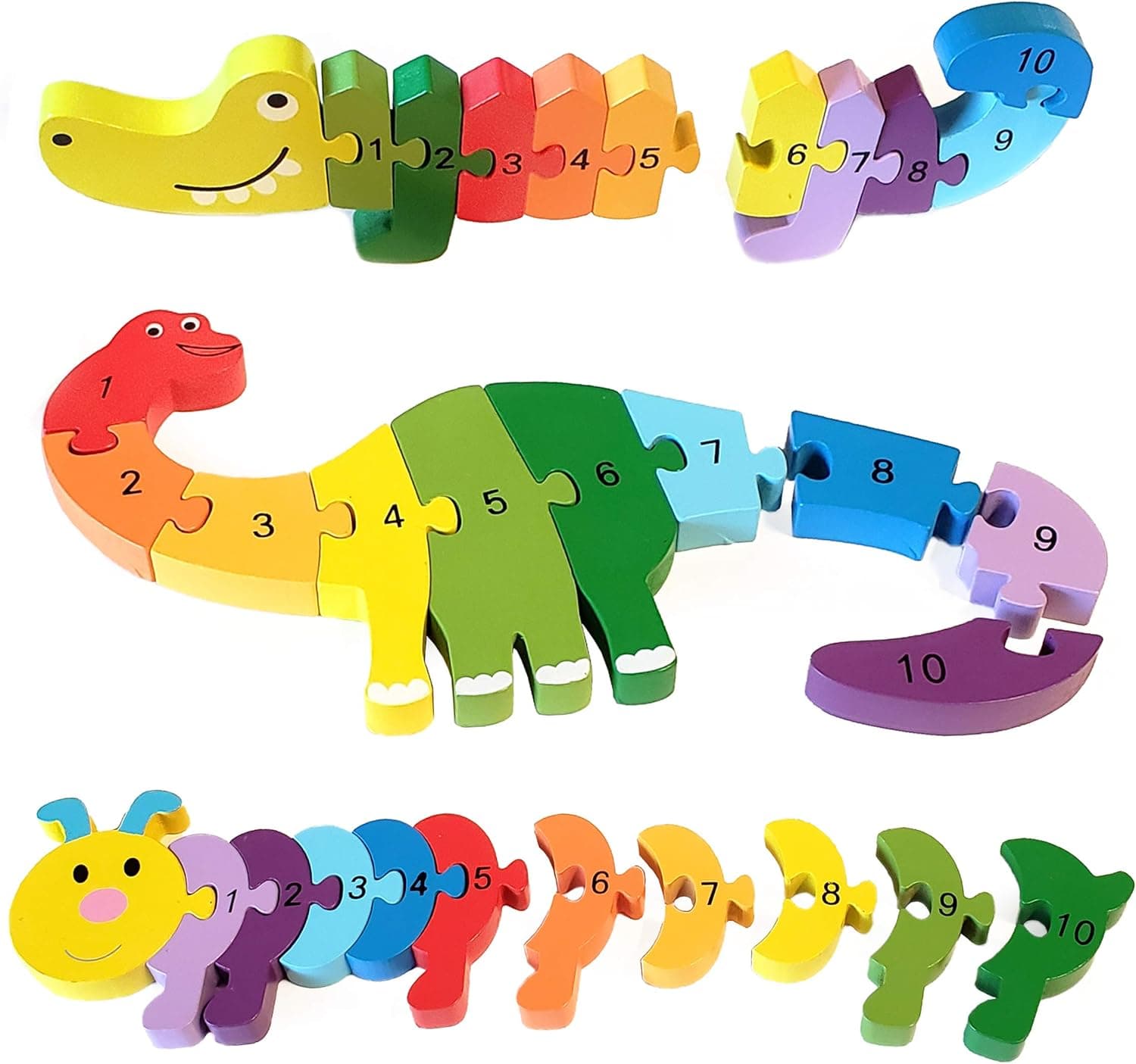Animal Wooden Puzzles for Toddlers - Colors and Counting Building Toys and Toddler Games | Montessori Toys Wood Blocks with Storage Box and Learning Activities eBook - 3 Pack