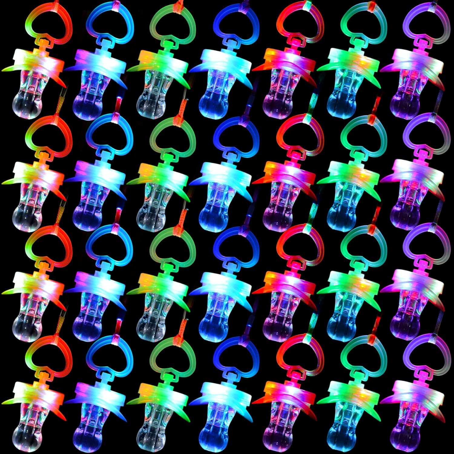 30 Pcs LED Pacificer LED Light Up Pacifier Necklace Flashing Pacifier Whistle LED Rave Pacifiers Glowing Pacificer Glow in The Dark Party Favors for July 4th,Birthday,Concert,Halloween,6 Random Colors