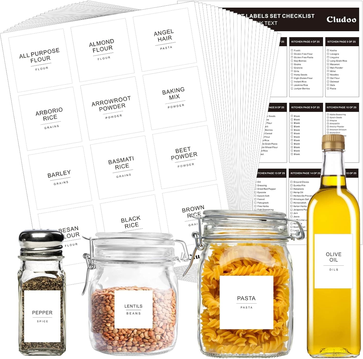 434 Pcs Kitchen Pantry Labels for Food Containers with DIY Blank Labels, 3 Sizes Preprinted Minimalist Waterproof Pantry Kitchen Labels, Pantry Kitchen Organization Labels for Jars, Bottles, Boxes
