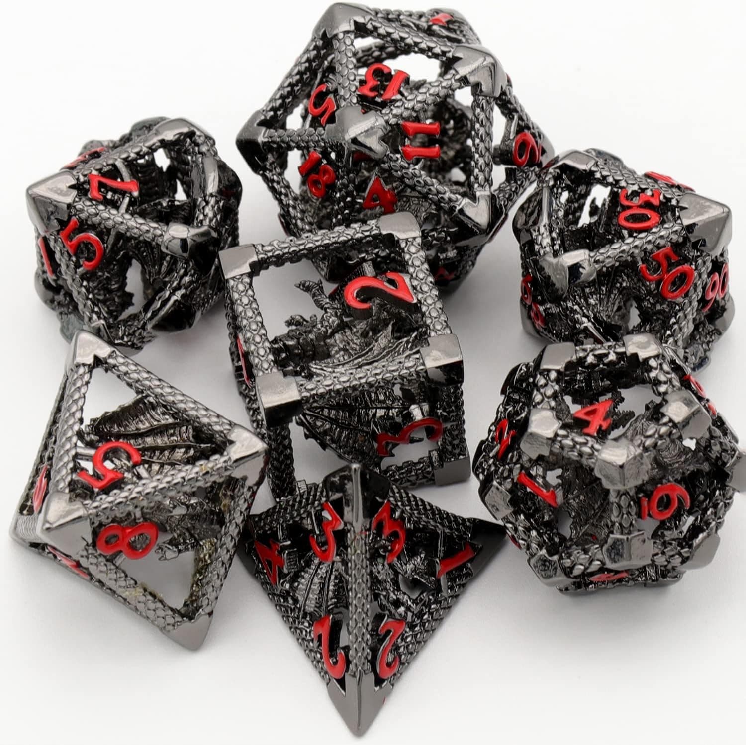 D&D Dice Set, Unique Design Dungeons and Dragons Dice Set with Box, ZHOORQI DND Dice Set D20 D12 D10 D8 D6 D4, 20 Sided Metal Polyhedral Die Set for Warhammer(C09)