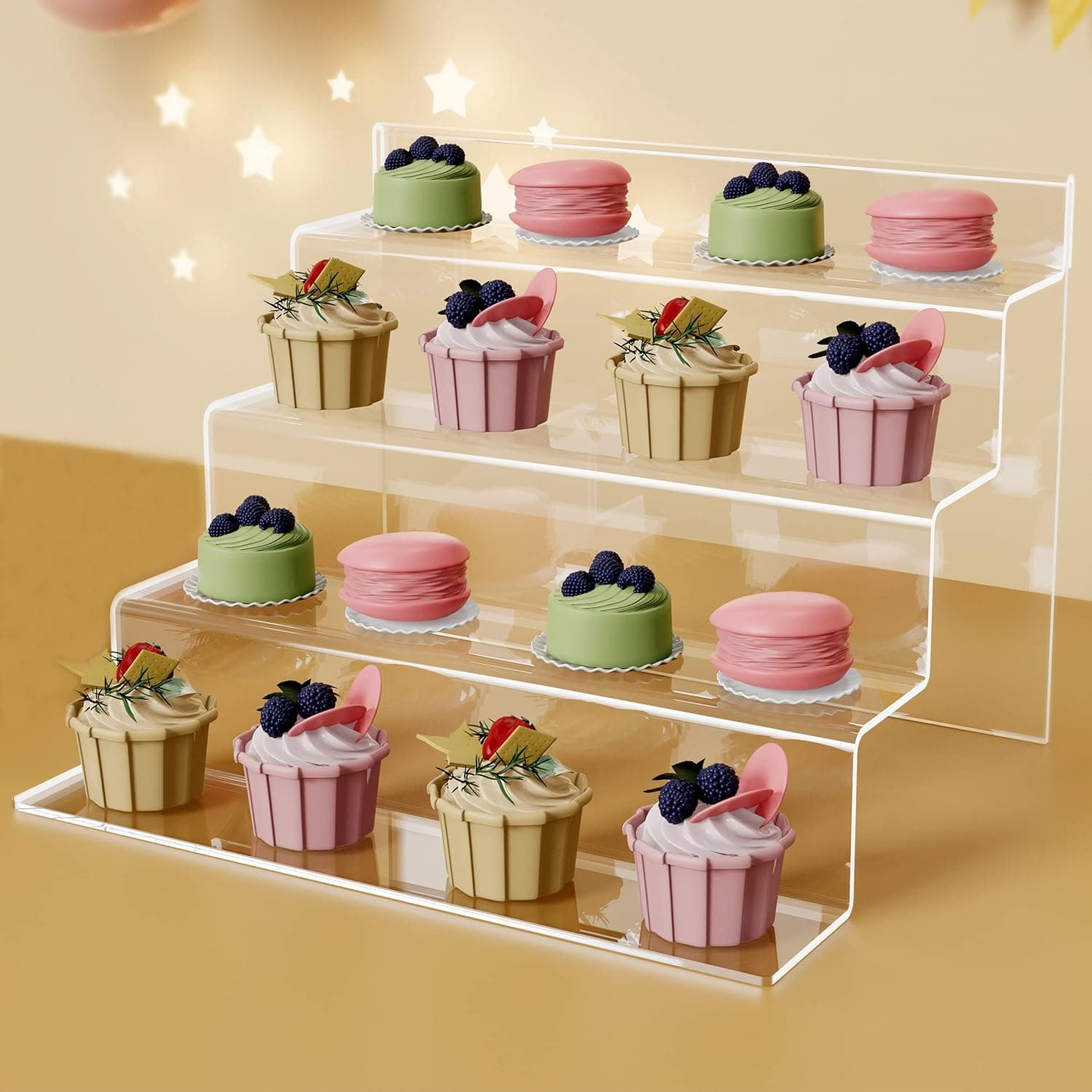 SVENJBB 12 Inch Acrylic Display Stand, Acrylic Risers 4 Tiers Shelves for Funko POP, Clear Acrylic Stand Holder for Cupcakes, Perfumes, Figures, Toys and Cosmetic-Products, 12" 1Pack