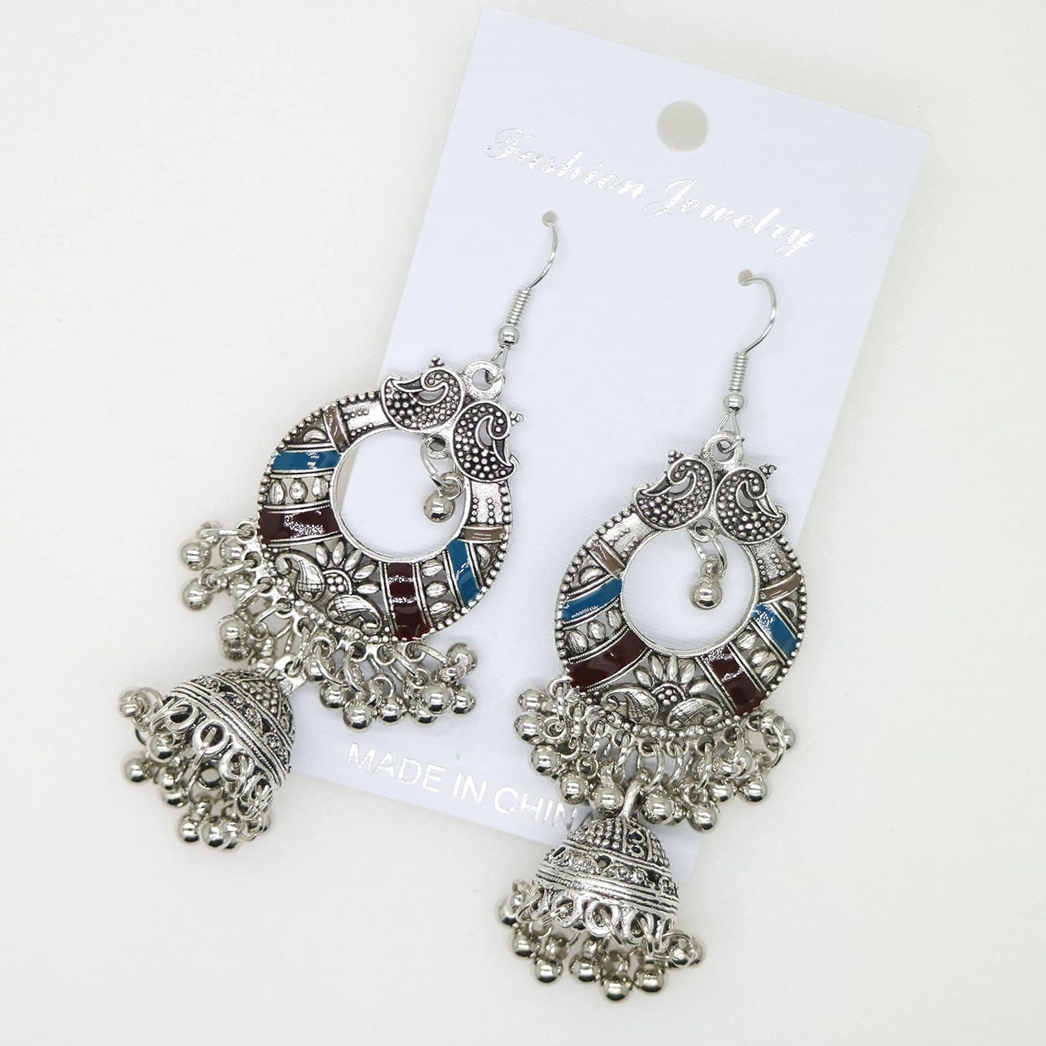 MANLOUFUSHI Vintage Silver Alloy Bells Beads Tassel Statement Earrings for Women Turkish Tribal Gypsy Indian Jewelry Party (Style 1)