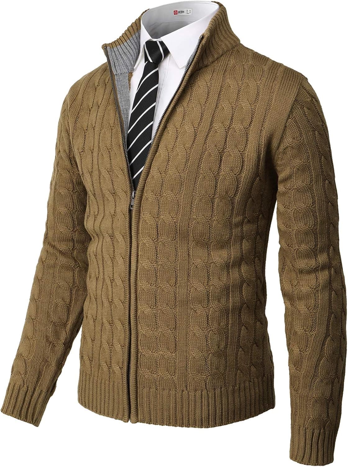 H2H Mens Casual Slim Fit Knitted Cardigan Zip-up Long Sleeve Thermal with Twisted Pattern