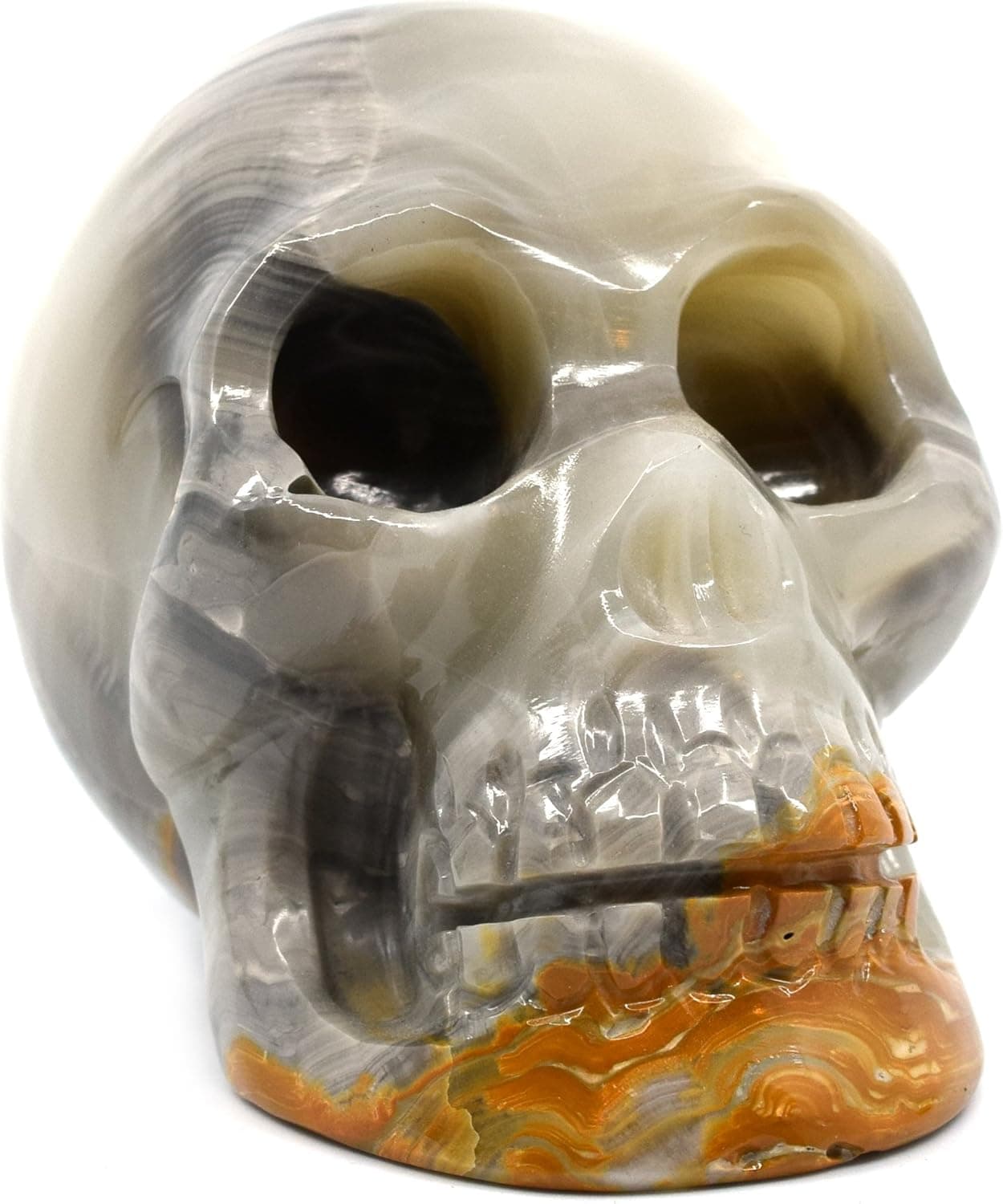 Misty Gray Onyx Aragonite Skull Figure, 3" Tall, 4" Long, 2.5" Wide (1.8lb), Carved from Real North American Gray Onyx Aragonite - The Artisan Mined Series by hBAR