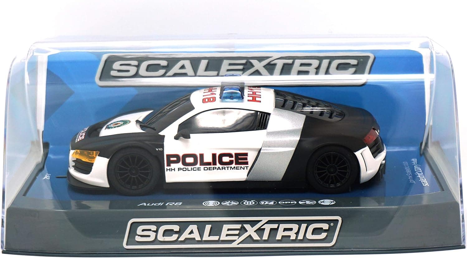 Scalextric Audi R8 Police Car 1:32 Slot Race Car C3932, White & Black