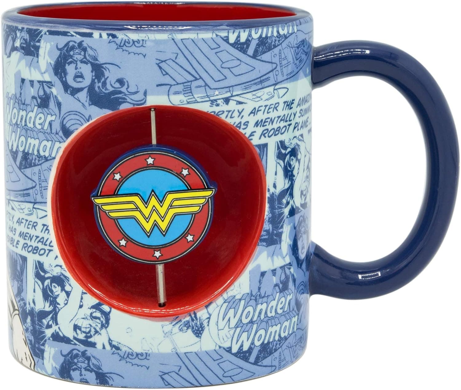 Silver Buffalo Wonder Woman Spinning Logo Spinner Mug, 20-Ounce, Blue