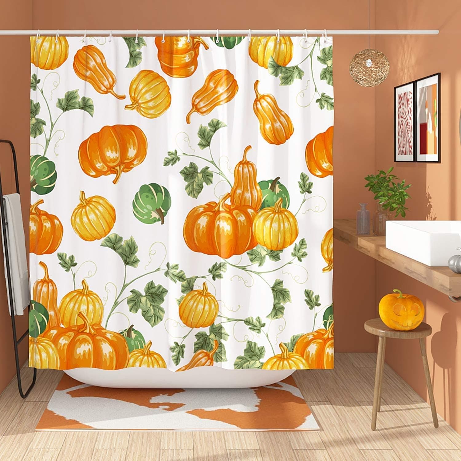 BARGHE Fall Pumpkin Shower Curtain Autumn Harvest Shower Curtain Farm Holiday Shower Curtains for Bathroom Polyester 72x72 Inch